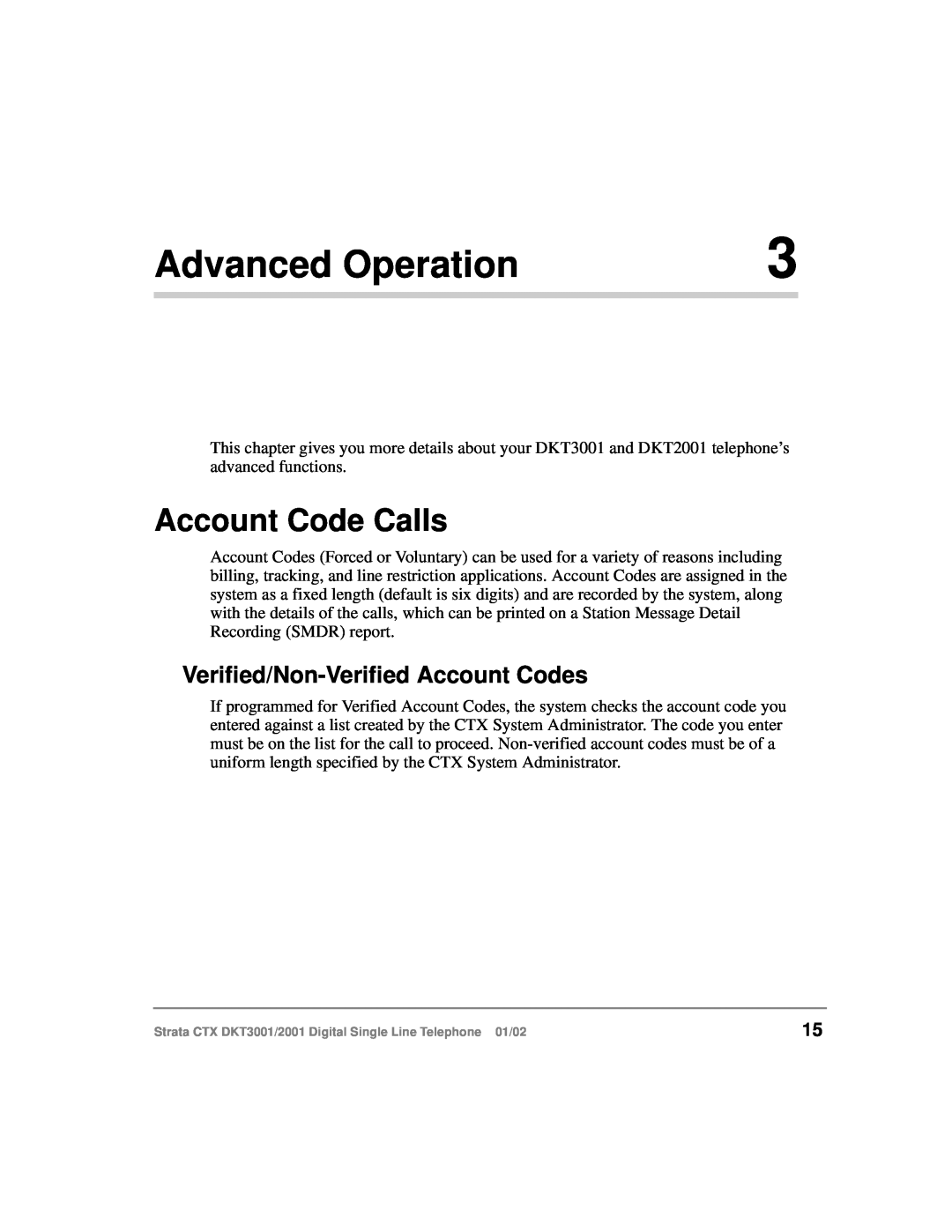 Toshiba 2001, DXT3001 manual Advanced Operation, Account Code Calls, Verified/Non-Verified Account Codes 