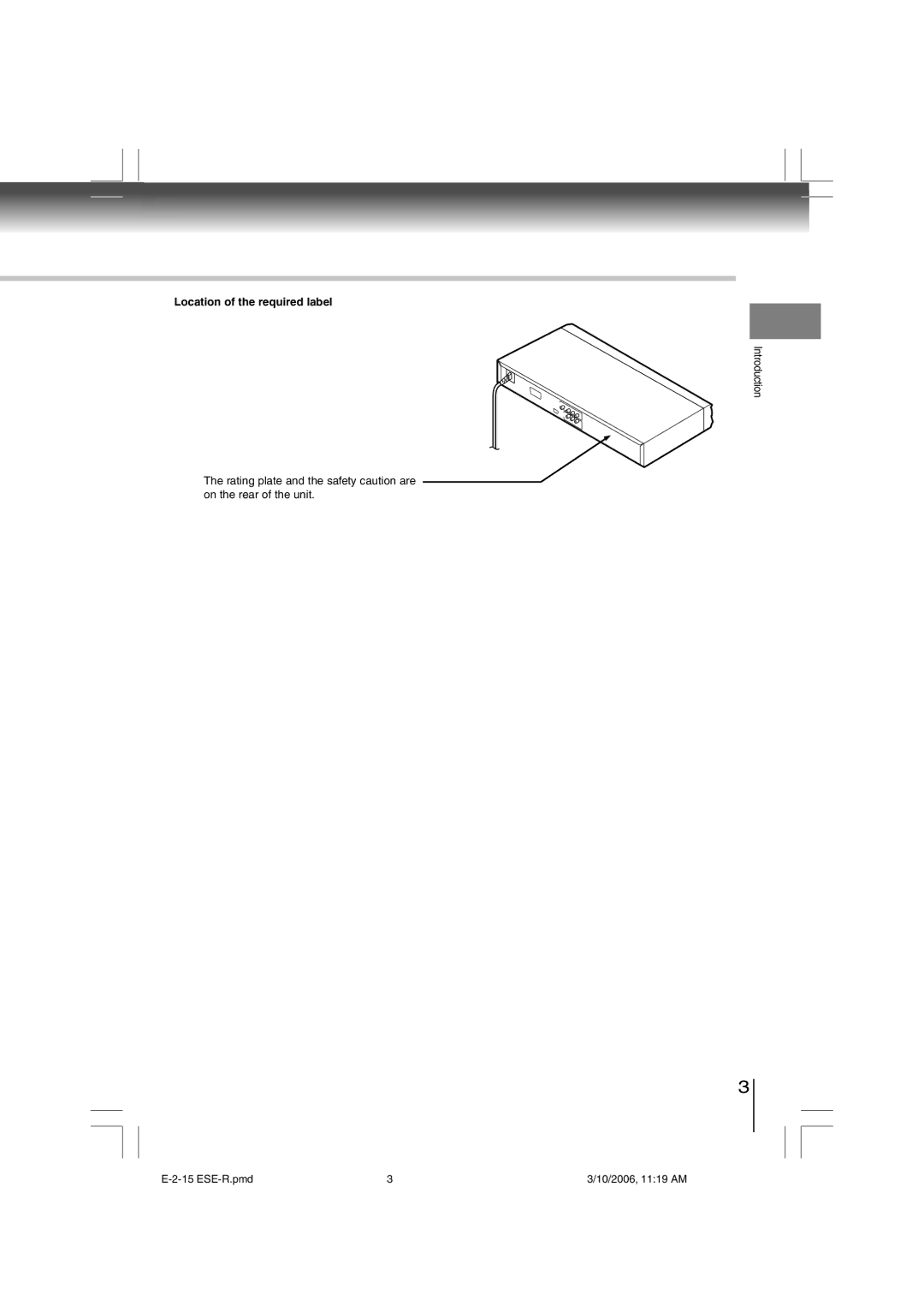 Toshiba E-2-15 ESE-R owner manual Location of the required label 