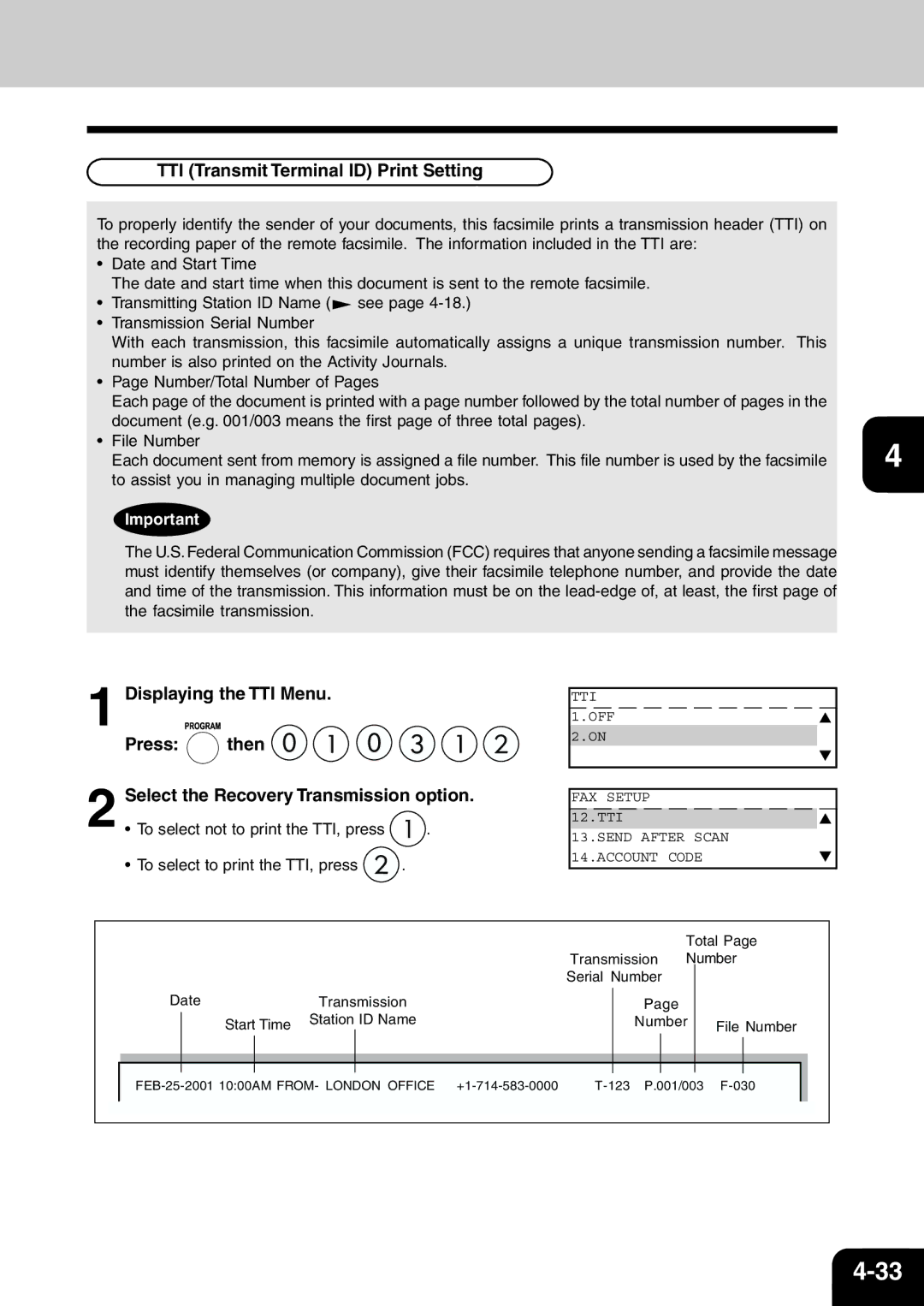 Toshiba e-studio 16/20/25 manual TTI Transmit Terminal ID Print Setting 