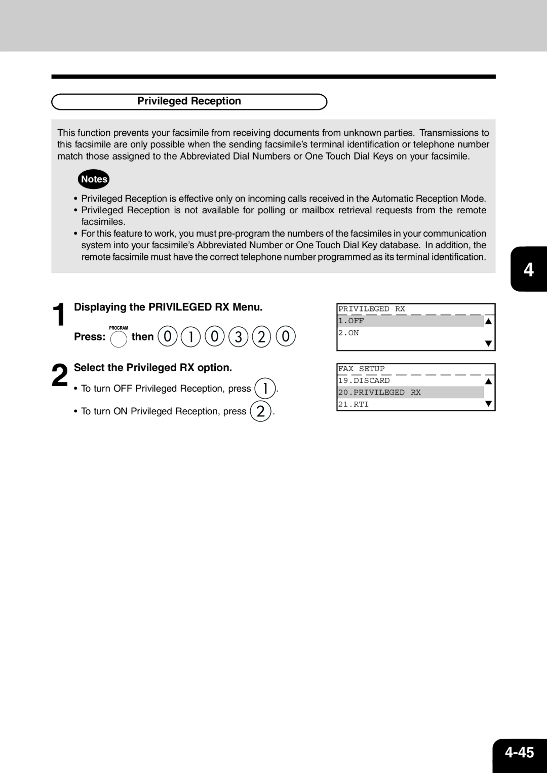 Toshiba e-studio 16/20/25 manual Privileged Reception 