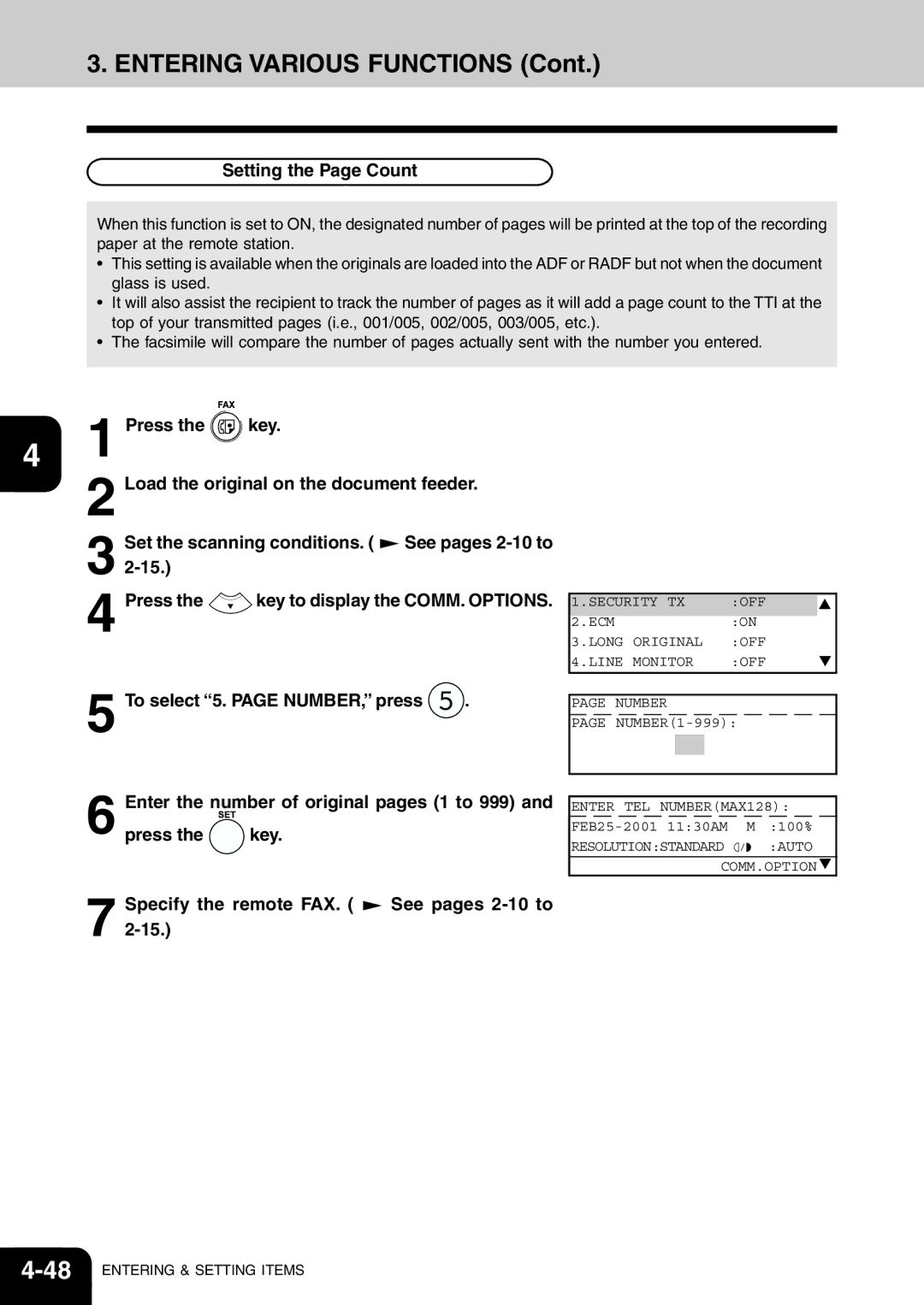 Toshiba e-studio 16/20/25 manual Setting the Page Count 