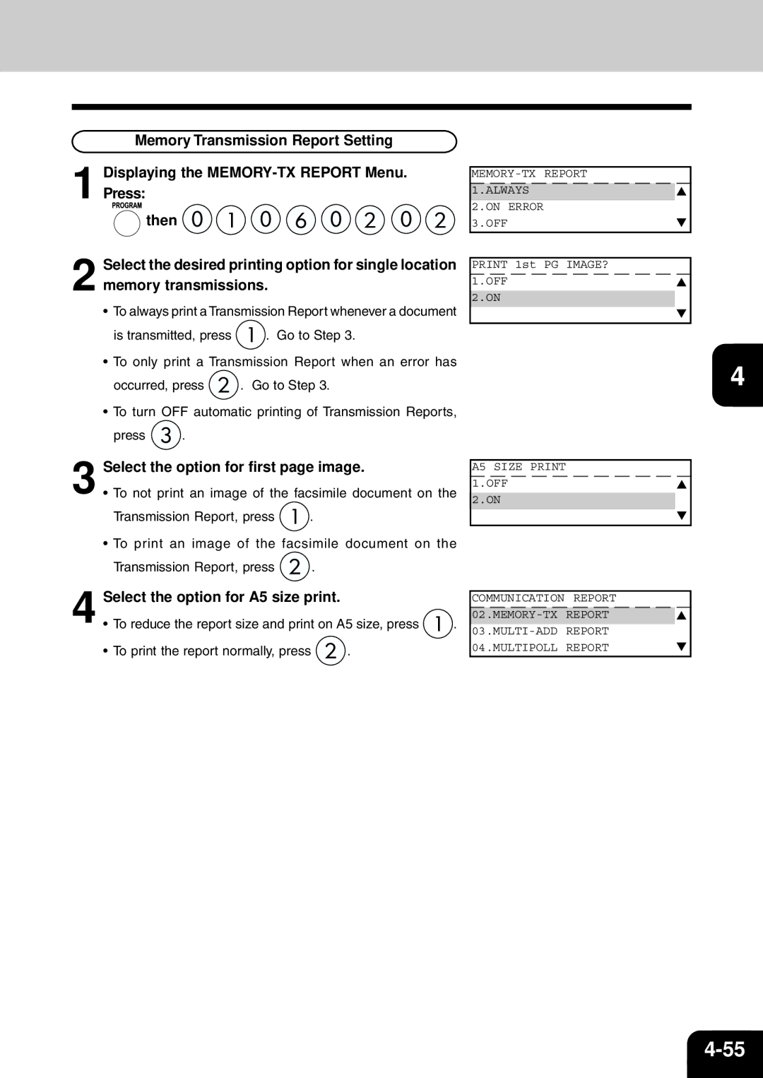 Toshiba e-studio 16/20/25 manual Select the option for first page image, To print the report normally, press 