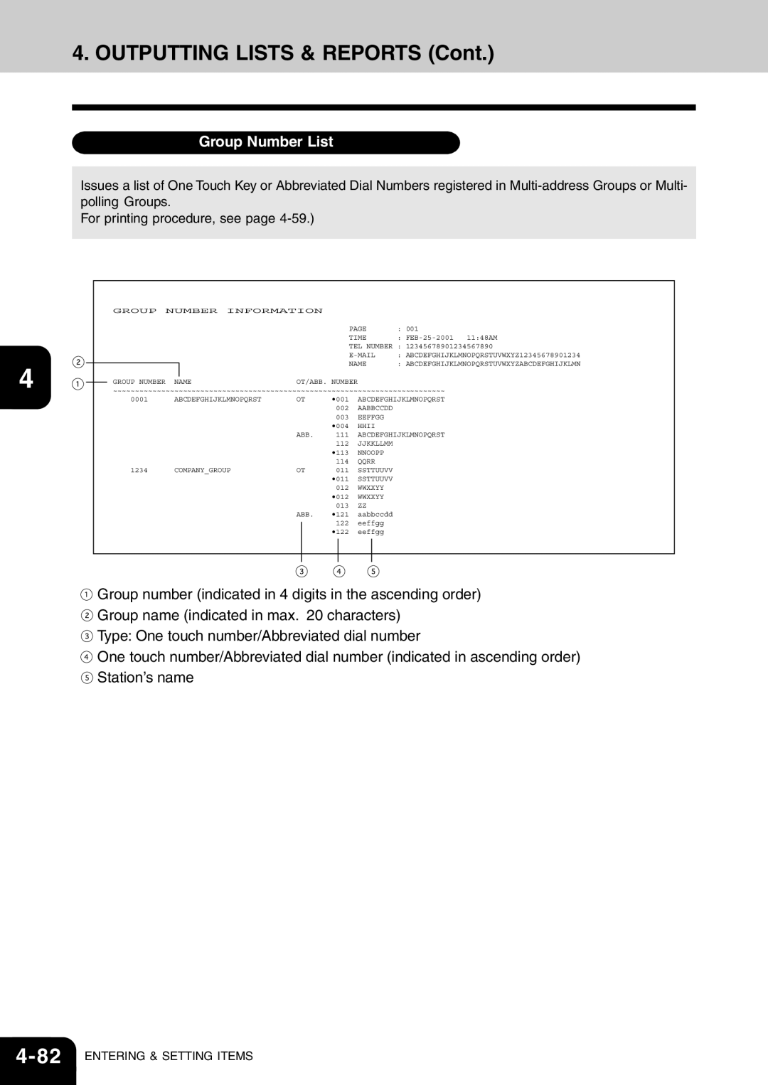 Toshiba e-studio 16/20/25 manual Group Number List 