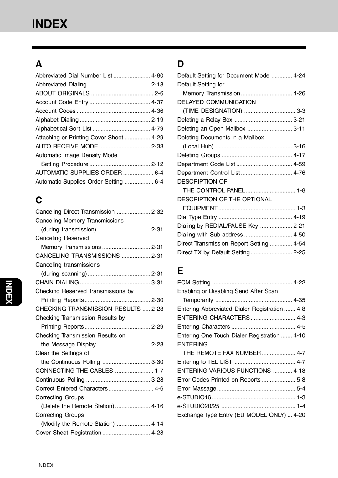 Toshiba e-studio 16/20/25 manual Index 