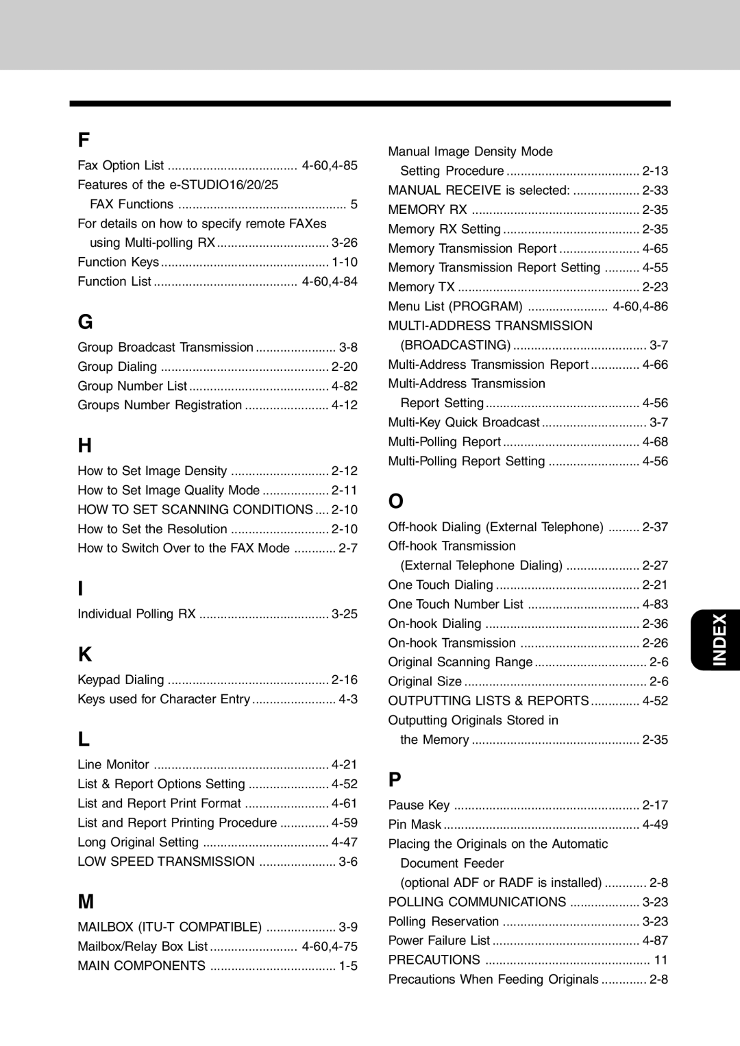 Toshiba e-studio 16/20/25 manual Features of the e-STUDIO16/20/25, For details on how to specify remote FAXes, 60,4-75 