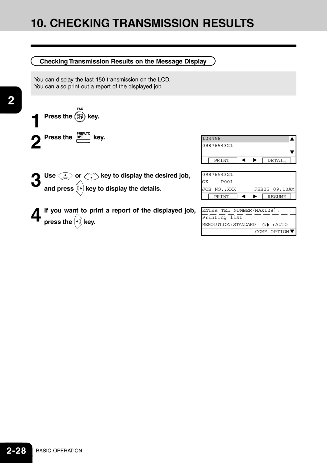 Toshiba e-studio 16/20/25 manual Checking Transmission Results on the Message Display 