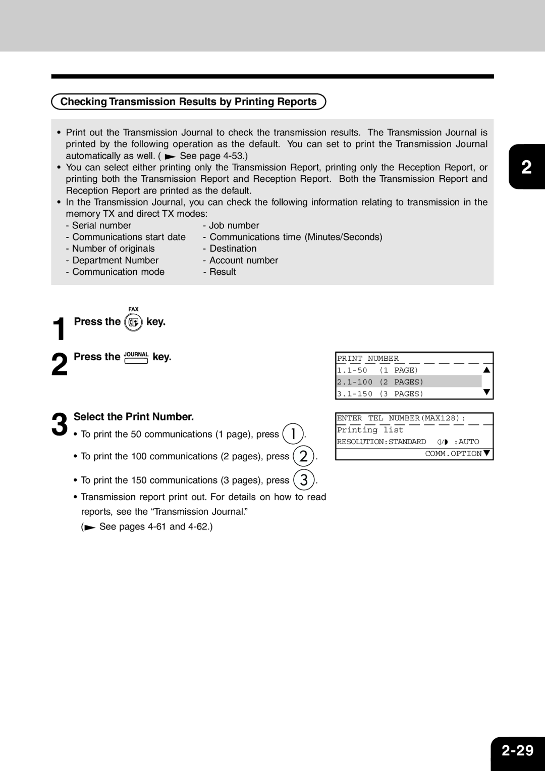 Toshiba e-studio 16/20/25 manual Checking Transmission Results by Printing Reports, Select the Print Number 