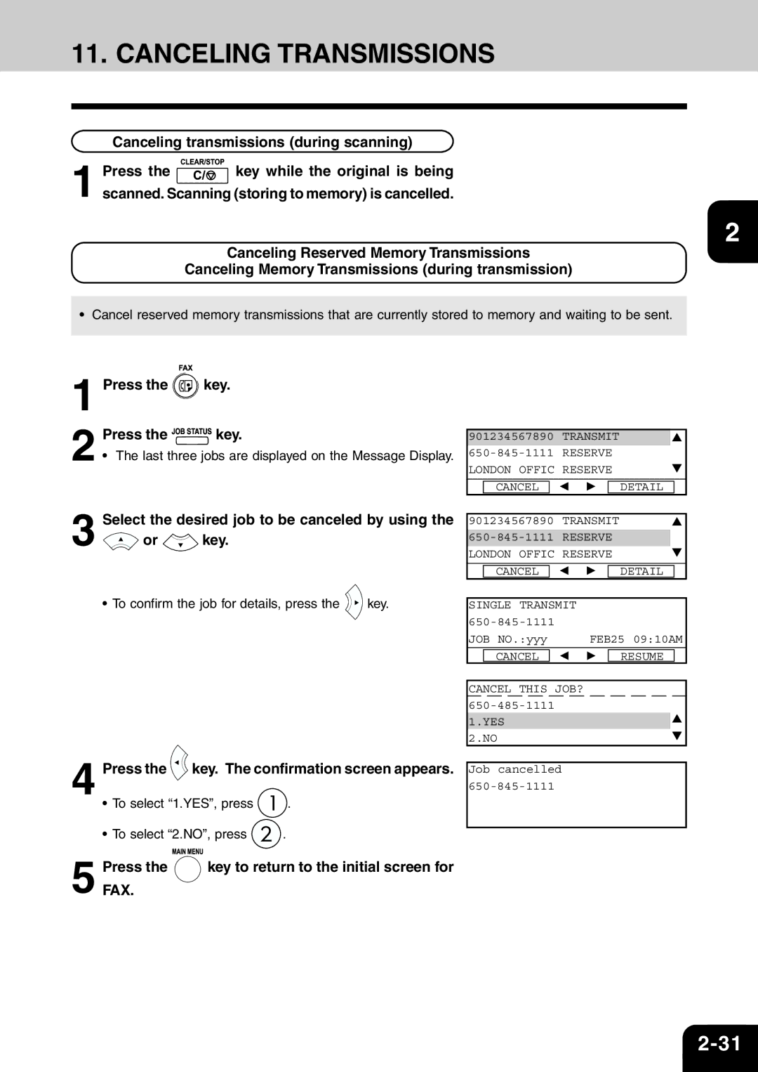 Toshiba e-studio 16/20/25 manual Canceling Transmissions, Canceling transmissions during scanning, Or key 