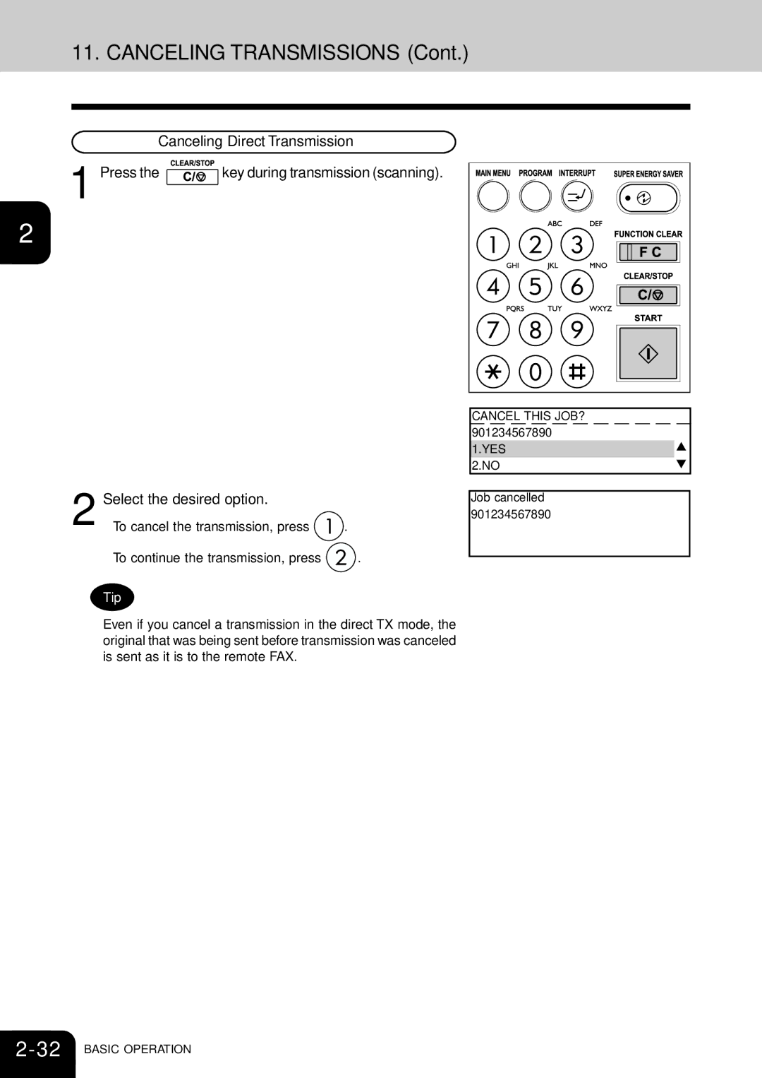 Toshiba e-studio 16/20/25 manual Canceling Transmissions, Canceling Direct Transmission Press, Select the desired option 