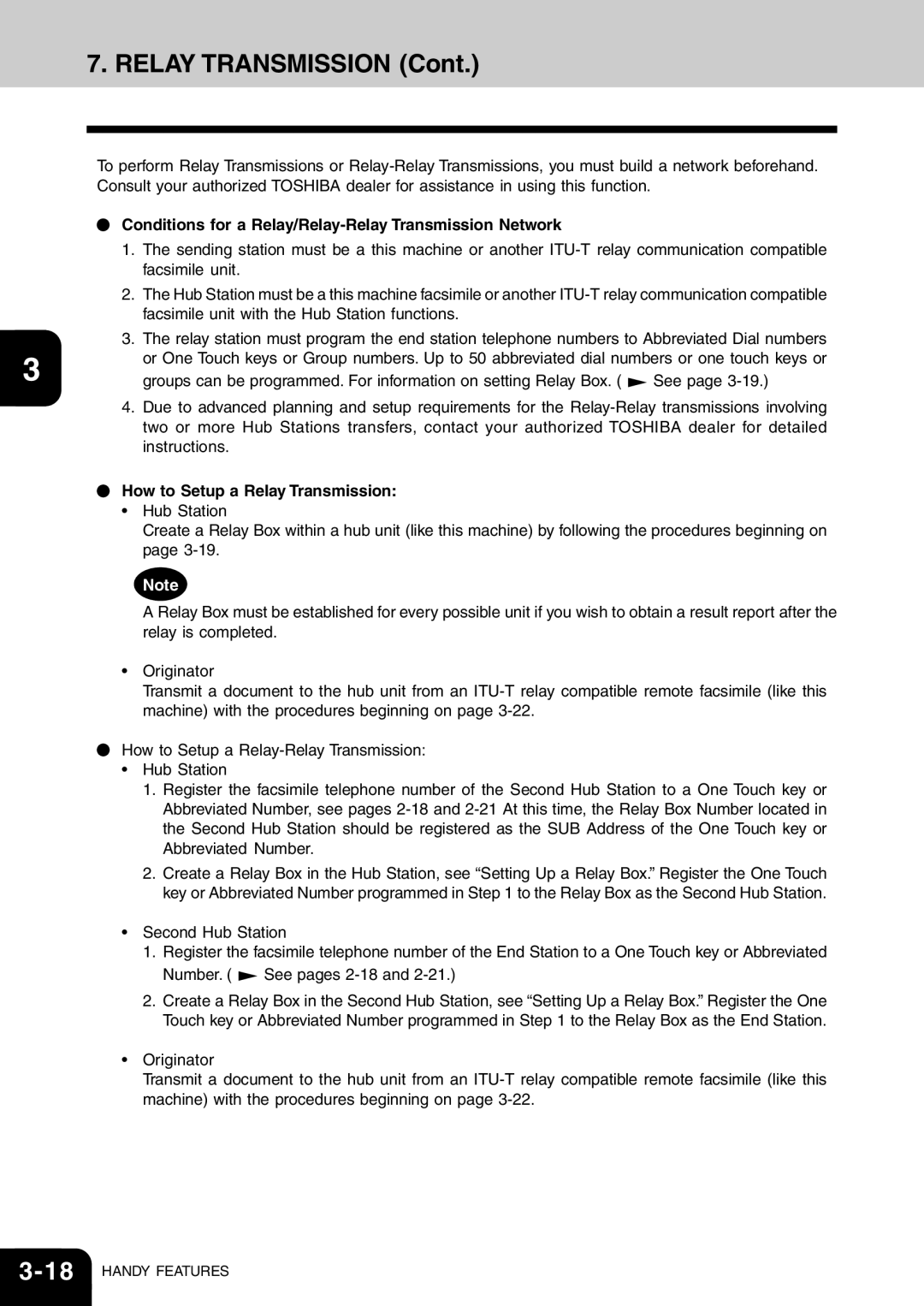 Toshiba e-studio 16/20/25 manual Conditions for a Relay/Relay-Relay Transmission Network, Facsimile unit 