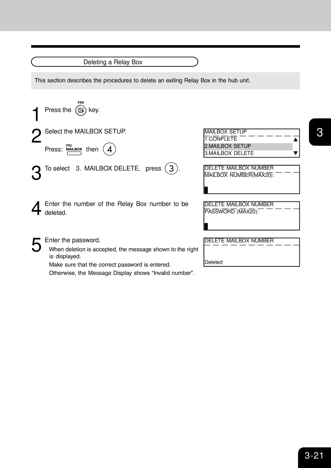 Toshiba e-studio 16/20/25 manual Deleting a Relay Box 