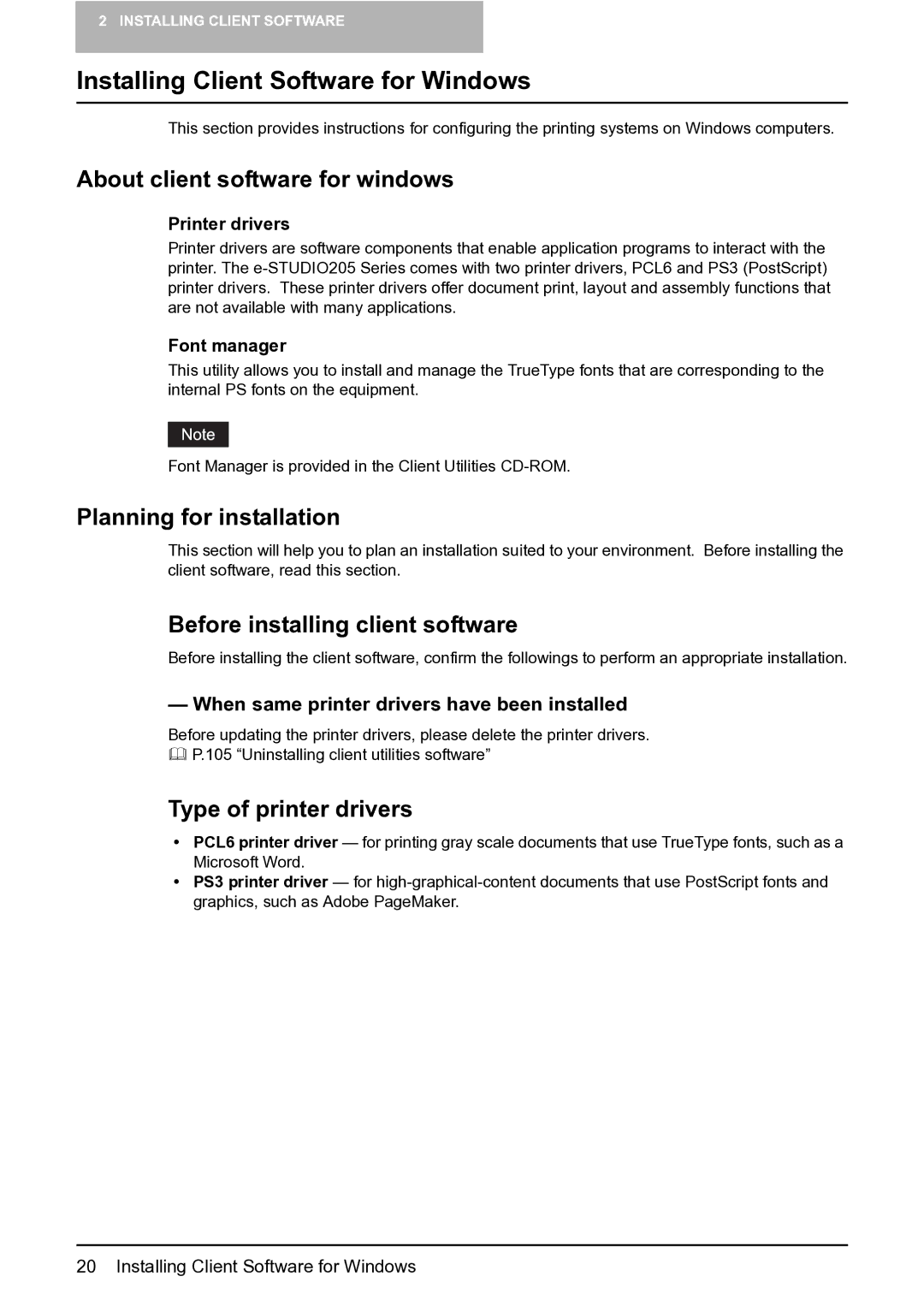 Toshiba e-Studio 165/205 manual Installing Client Software for Windows, About client software for windows 