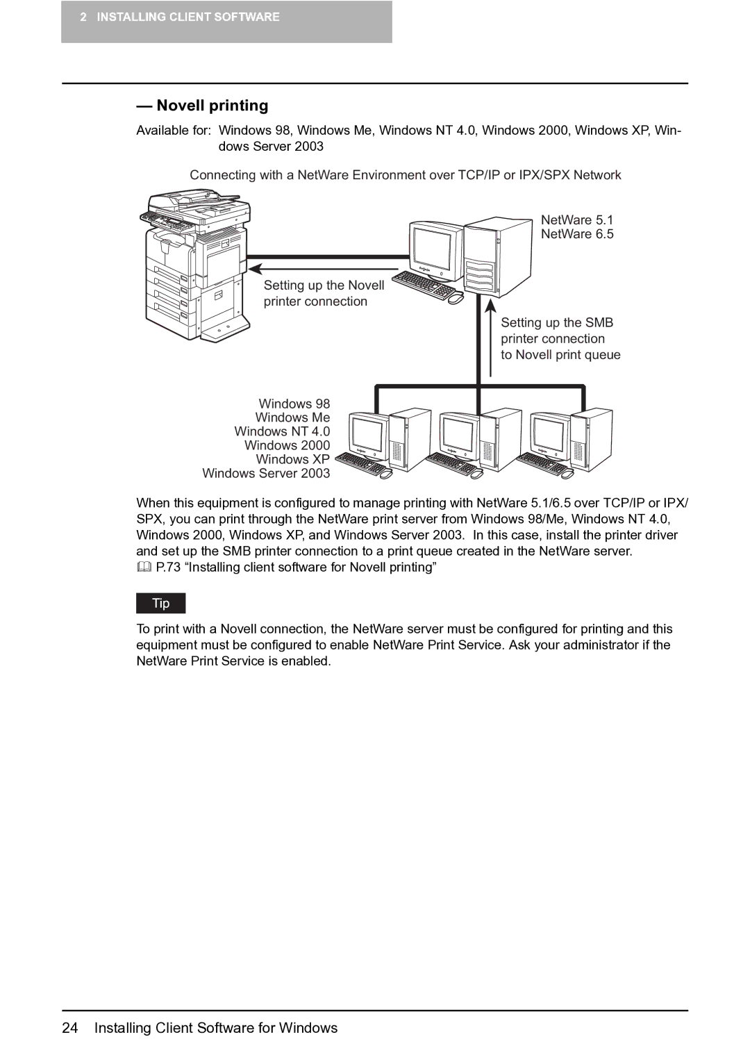 Toshiba e-Studio 165/205 manual Novell printing 