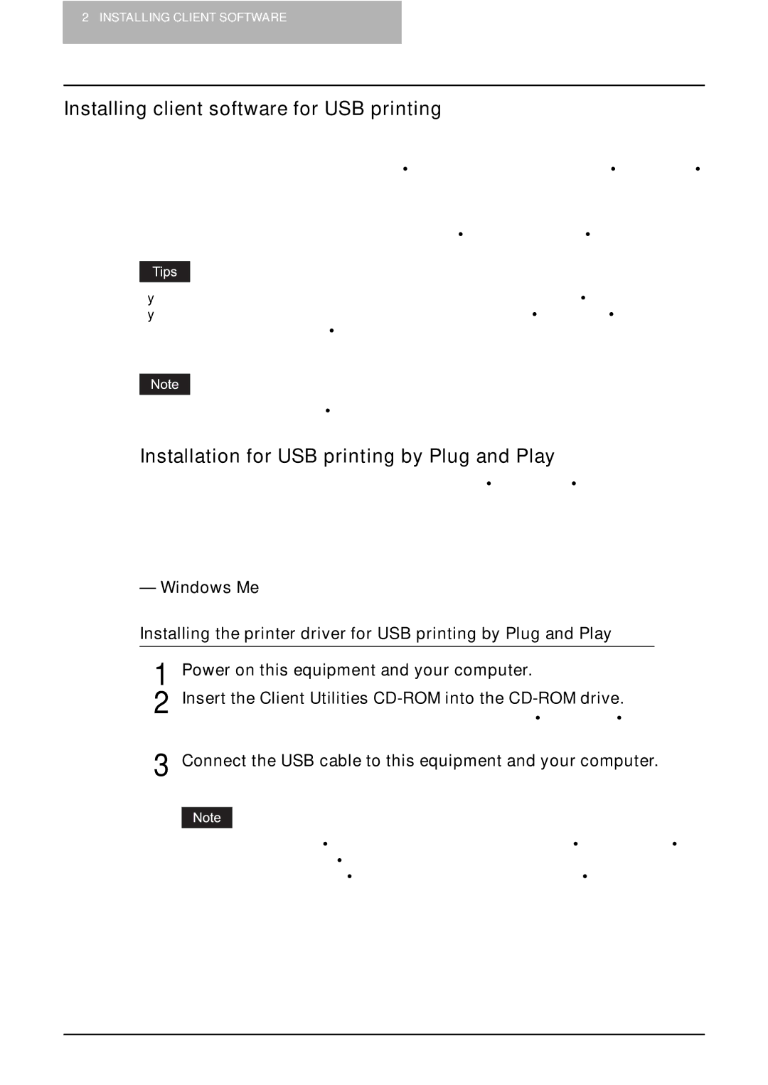 Toshiba e-Studio 165/205 manual Installing client software for USB printing, Installation for USB printing by Plug and Play 