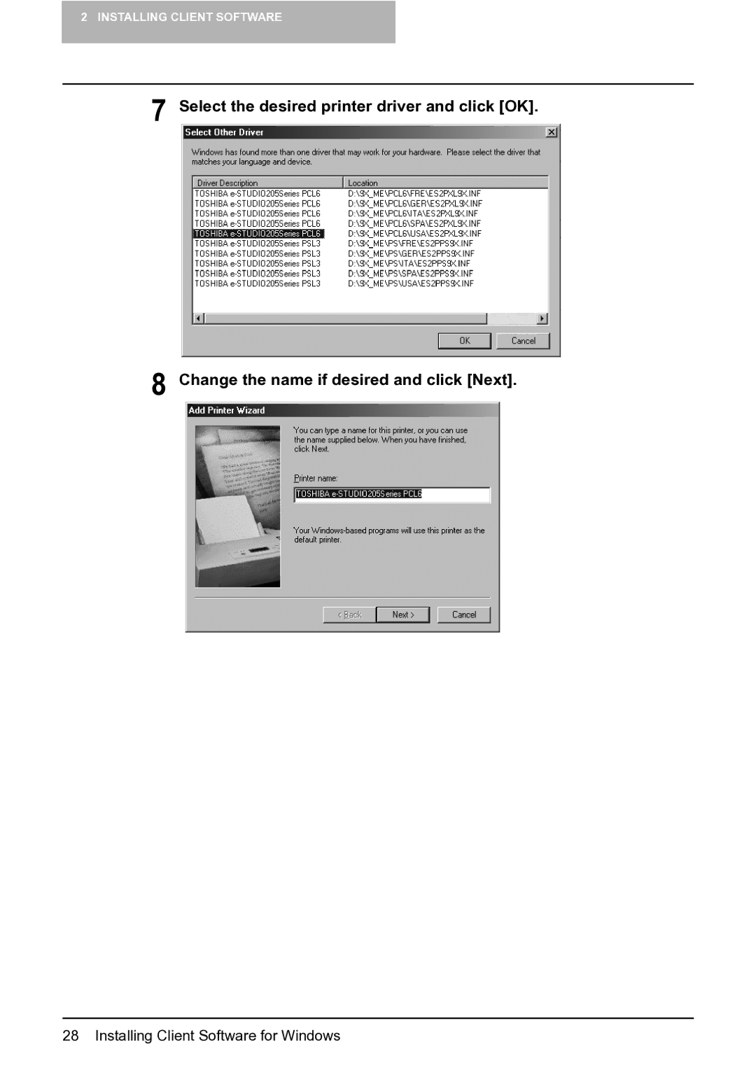 Toshiba e-Studio 165/205 manual Installing Client Software for Windows 