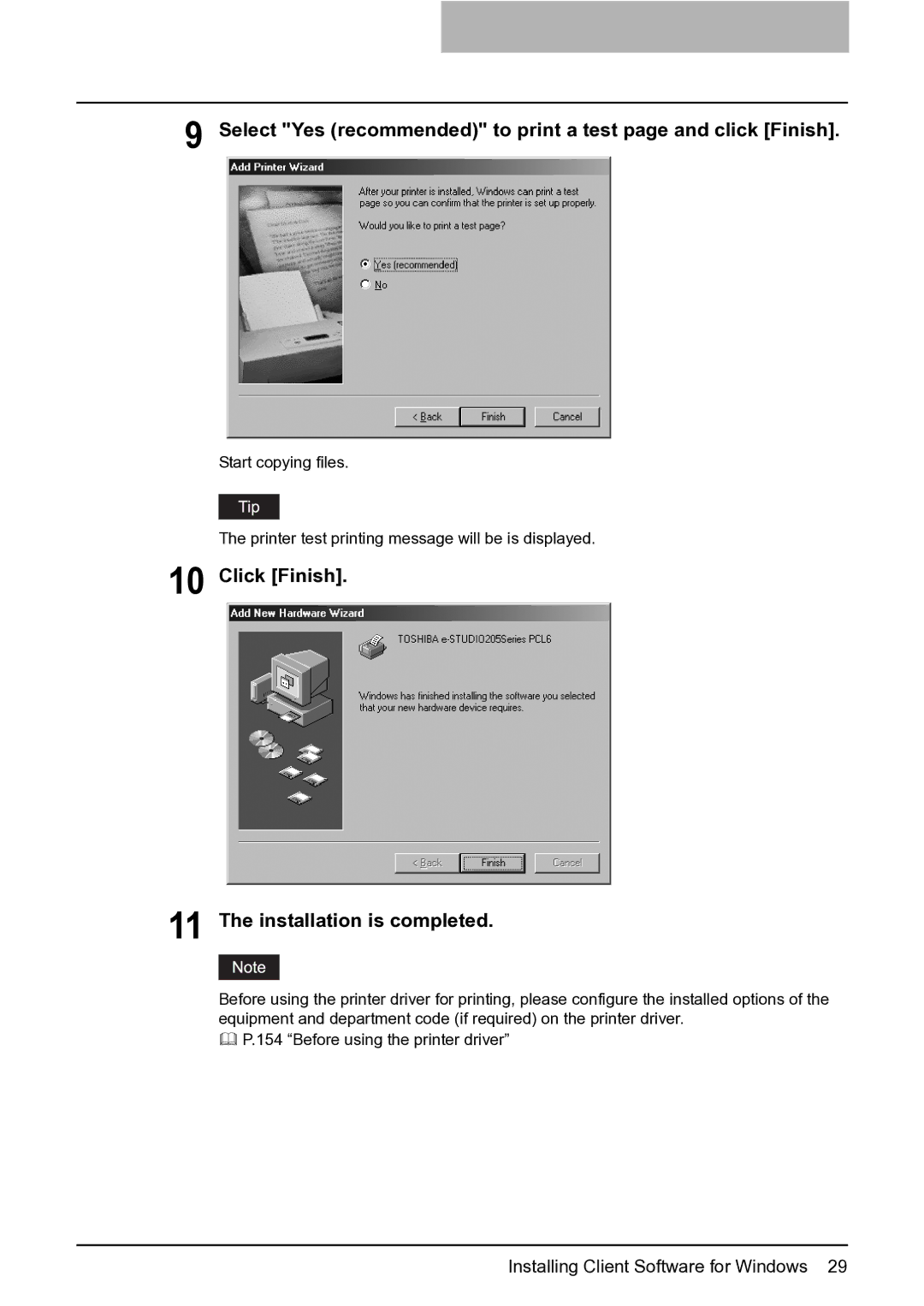 Toshiba e-Studio 165/205 manual Select Yes recommended to print a test page and click Finish 