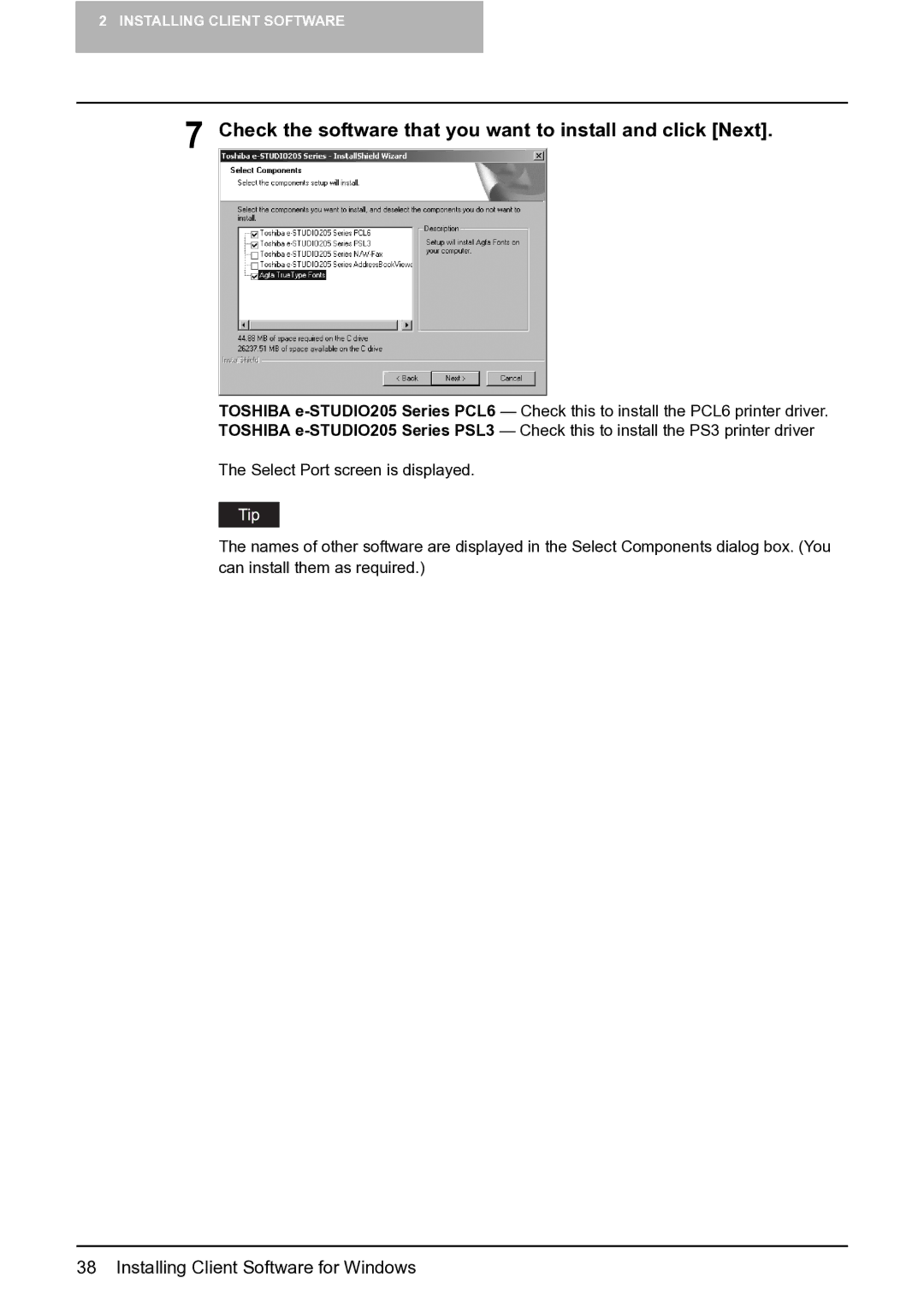 Toshiba e-Studio 165/205 manual Check the software that you want to install and click Next 