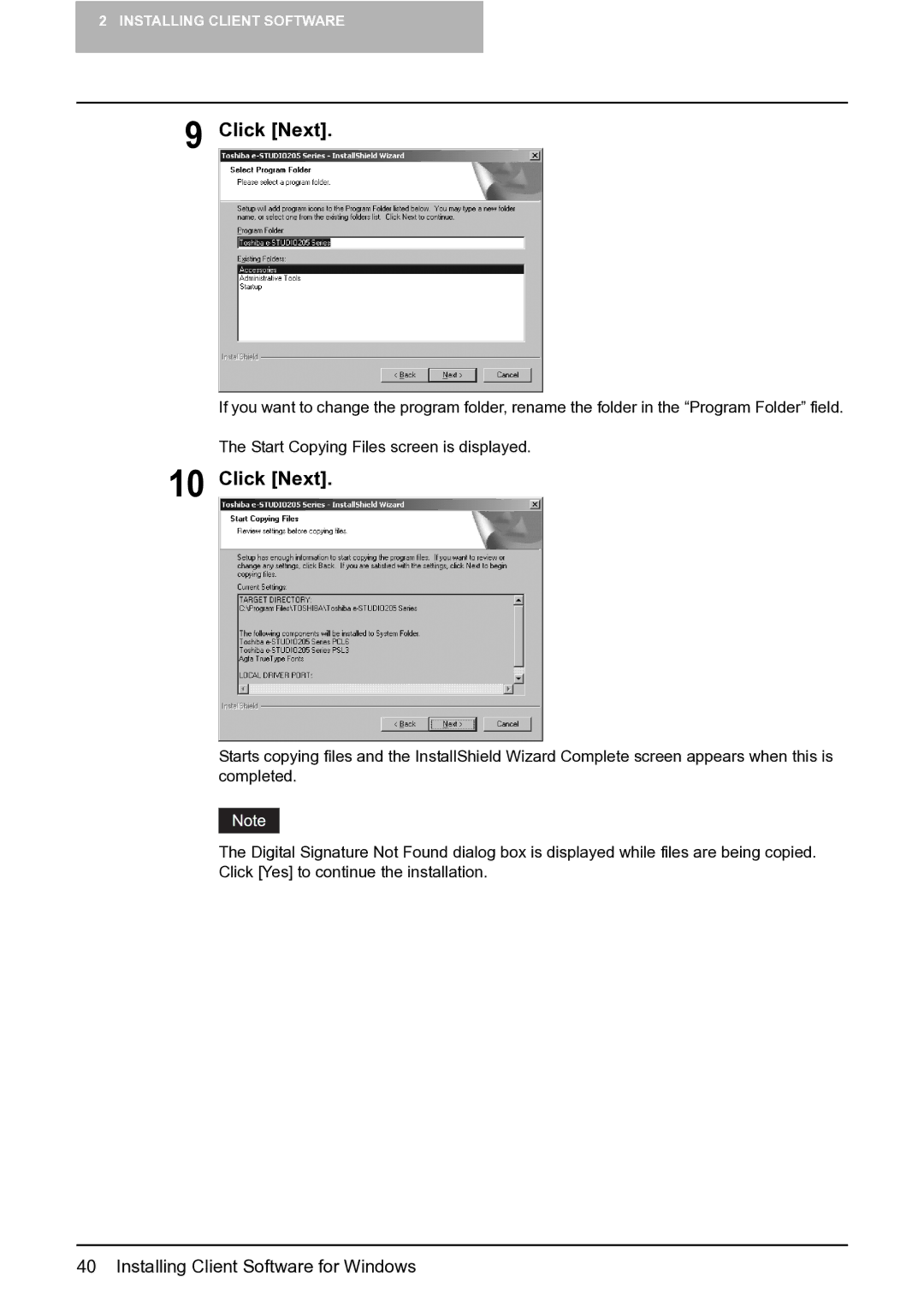 Toshiba e-Studio 165/205 manual Click Next 