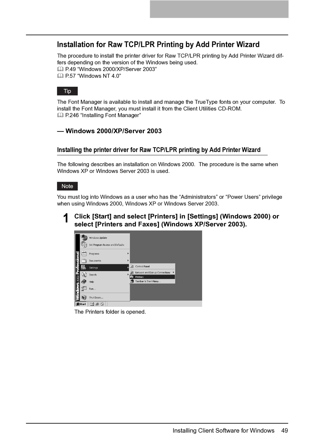 Toshiba e-Studio 165/205 manual Installation for Raw TCP/LPR Printing by Add Printer Wizard 