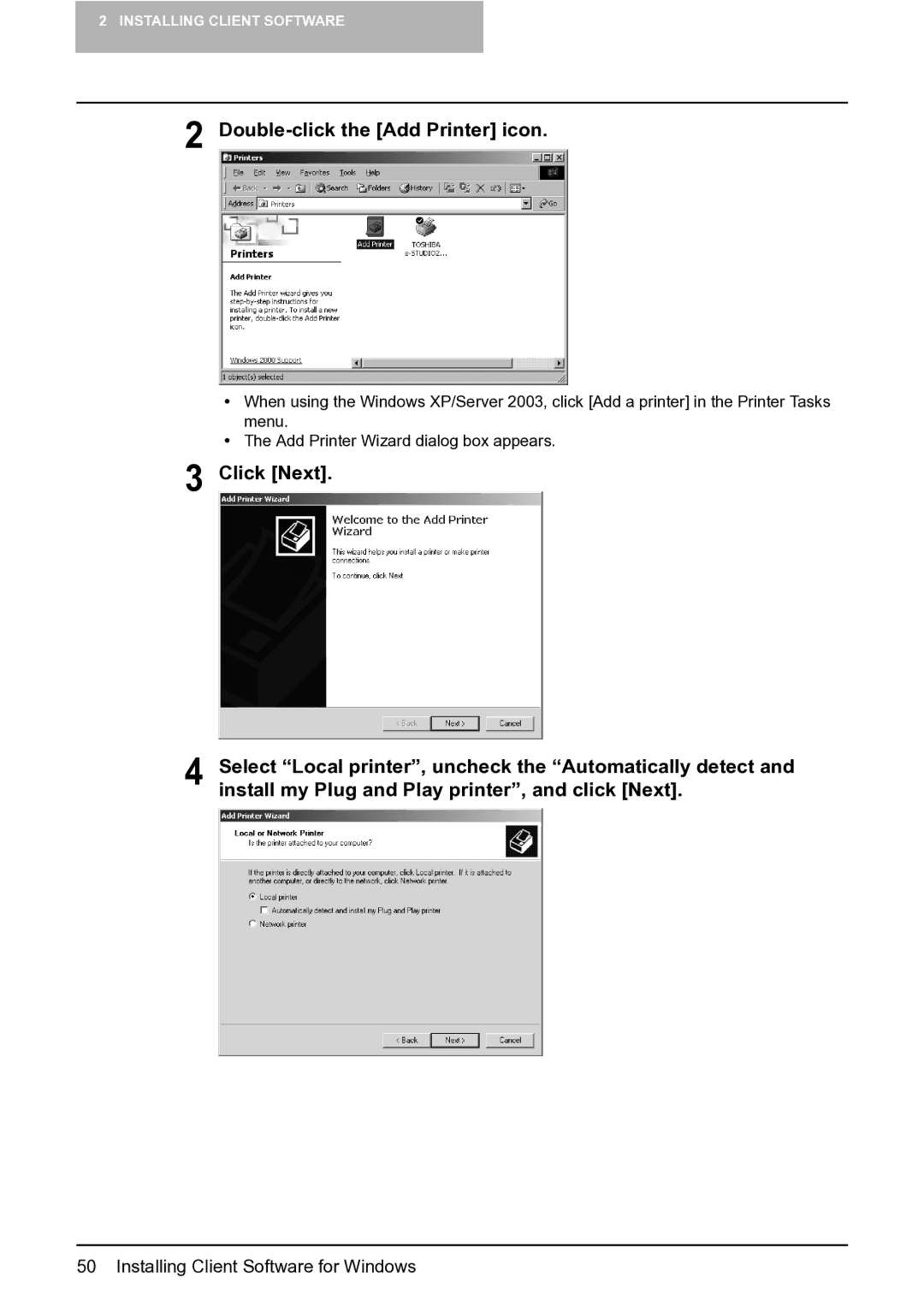 Toshiba e-Studio 165/205 manual Double-click the Add Printer icon 