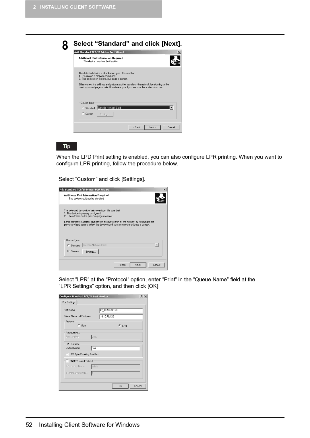 Toshiba e-Studio 165/205 manual Select Standard and click Next 