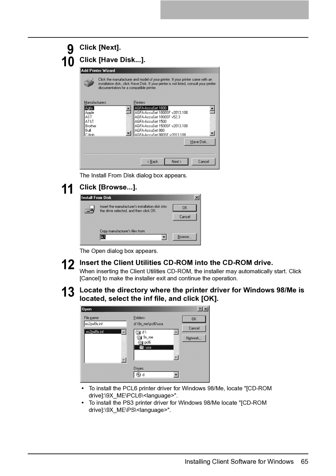 Toshiba e-Studio 165/205 manual Click Next Click Have Disk, Click Browse 