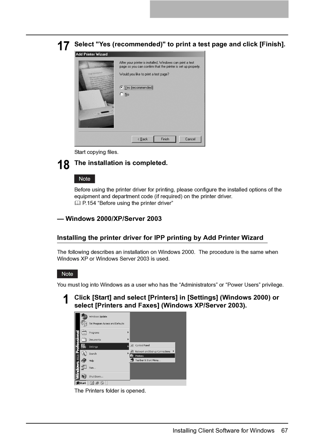 Toshiba e-Studio 165/205 manual Select Yes recommended to print a test page and click Finish 