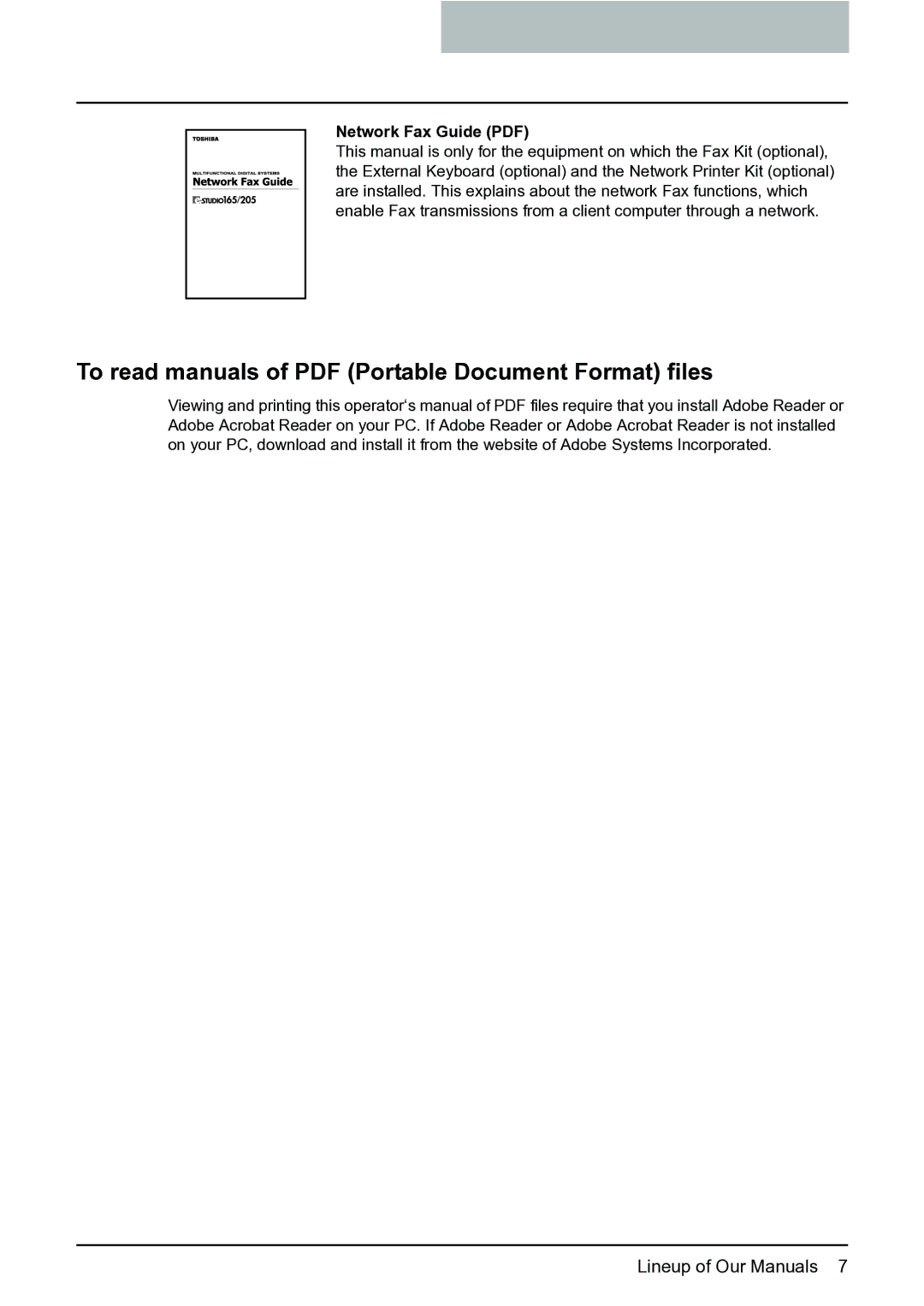 Toshiba e-Studio 165/205 manual Lineup of Our Manuals 