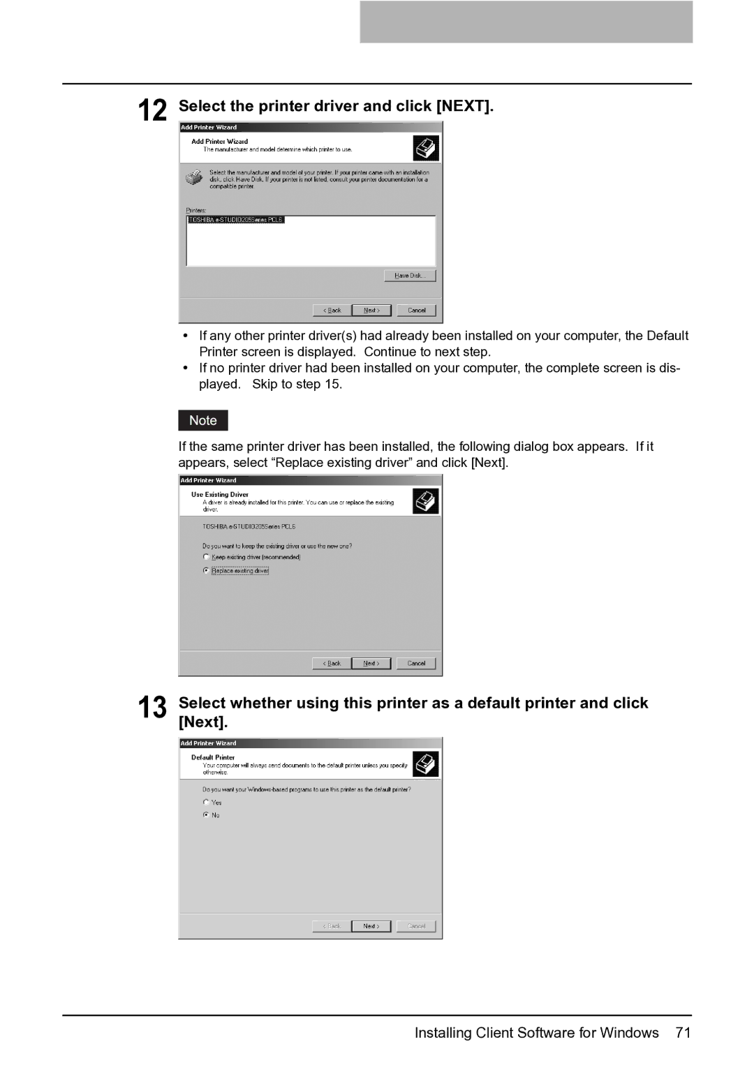 Toshiba e-Studio 165/205 manual Select the printer driver and click Next 