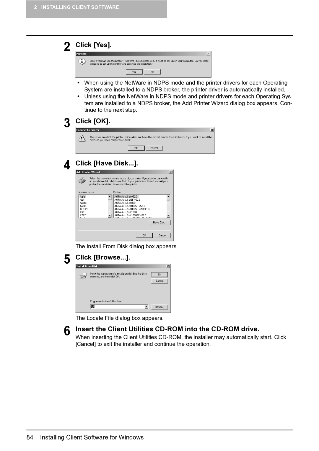 Toshiba e-Studio 165/205 manual Click Yes, Click OK Click Have Disk 