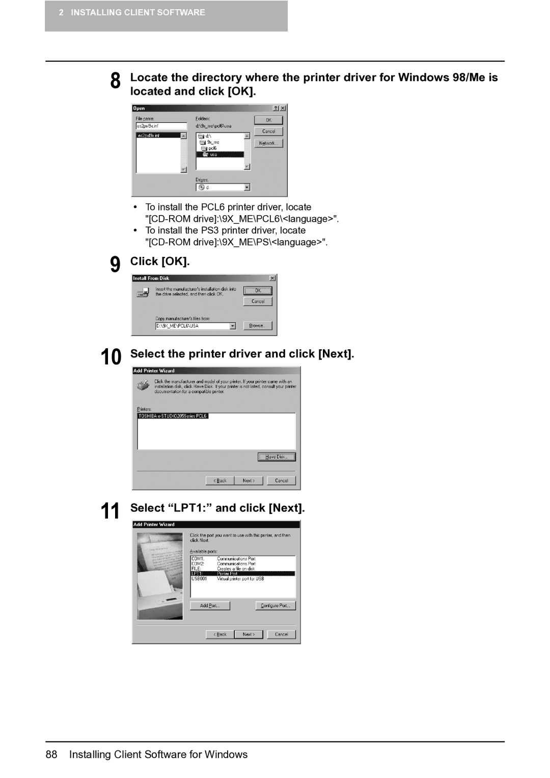 Toshiba e-Studio 165/205 manual Installing Client Software for Windows 