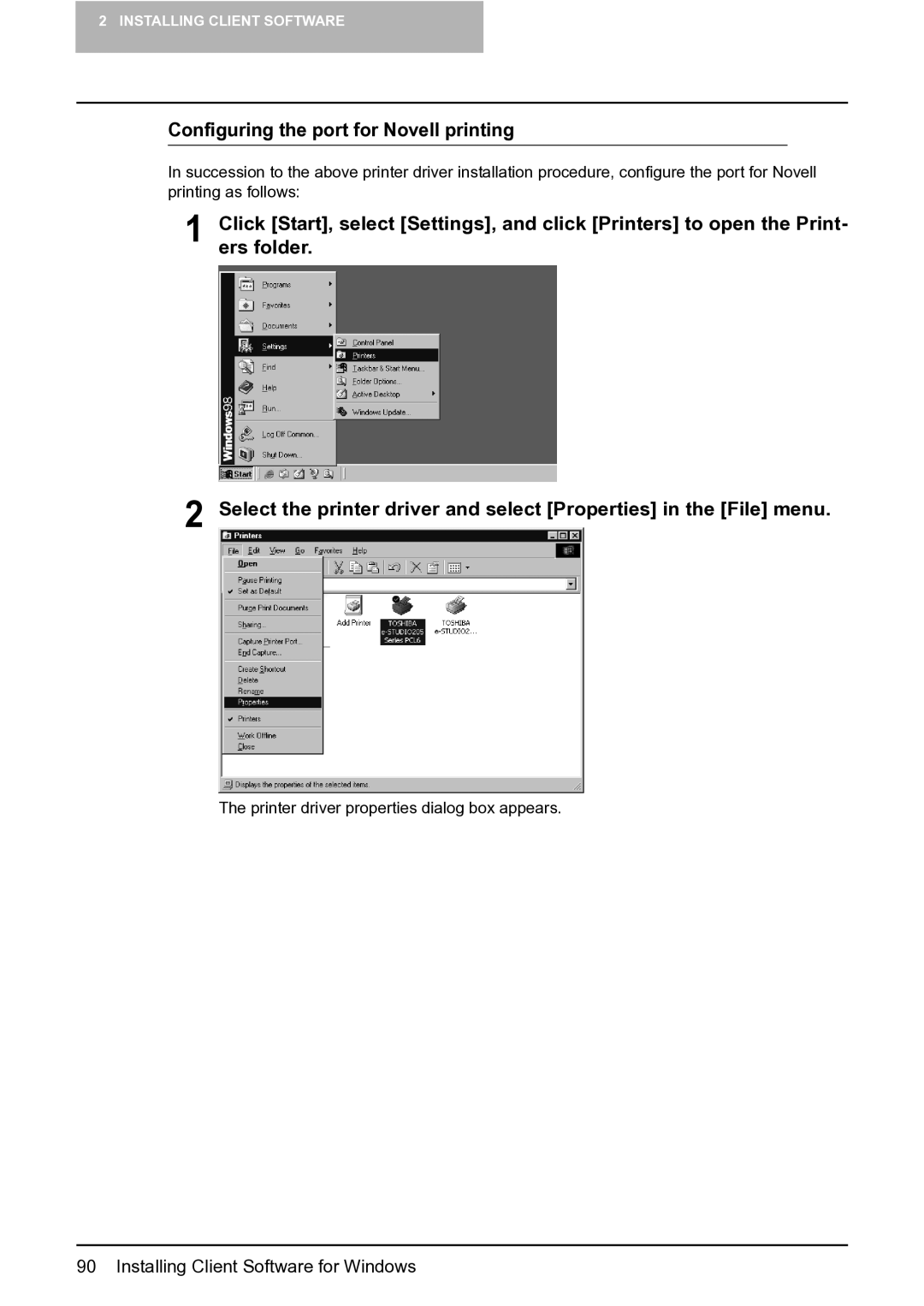 Toshiba e-Studio 165/205 manual Configuring the port for Novell printing, Ers folder 