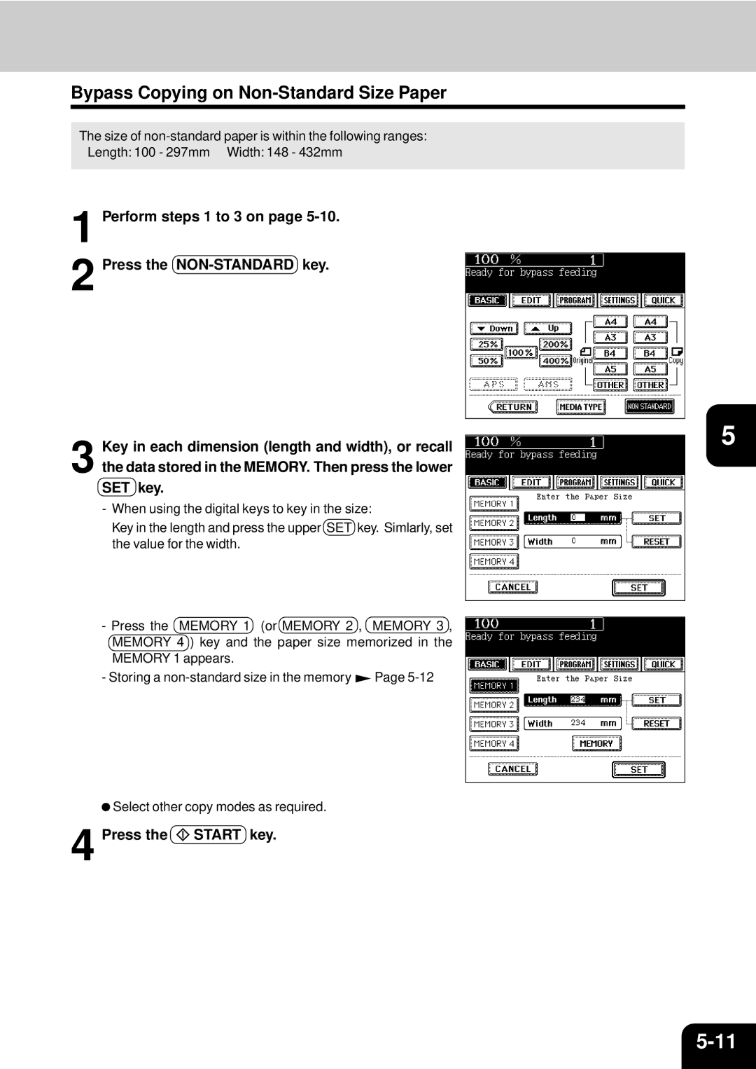 Toshiba e-studio 550/650/810 manual Bypass Copying on Non-Standard Size Paper 