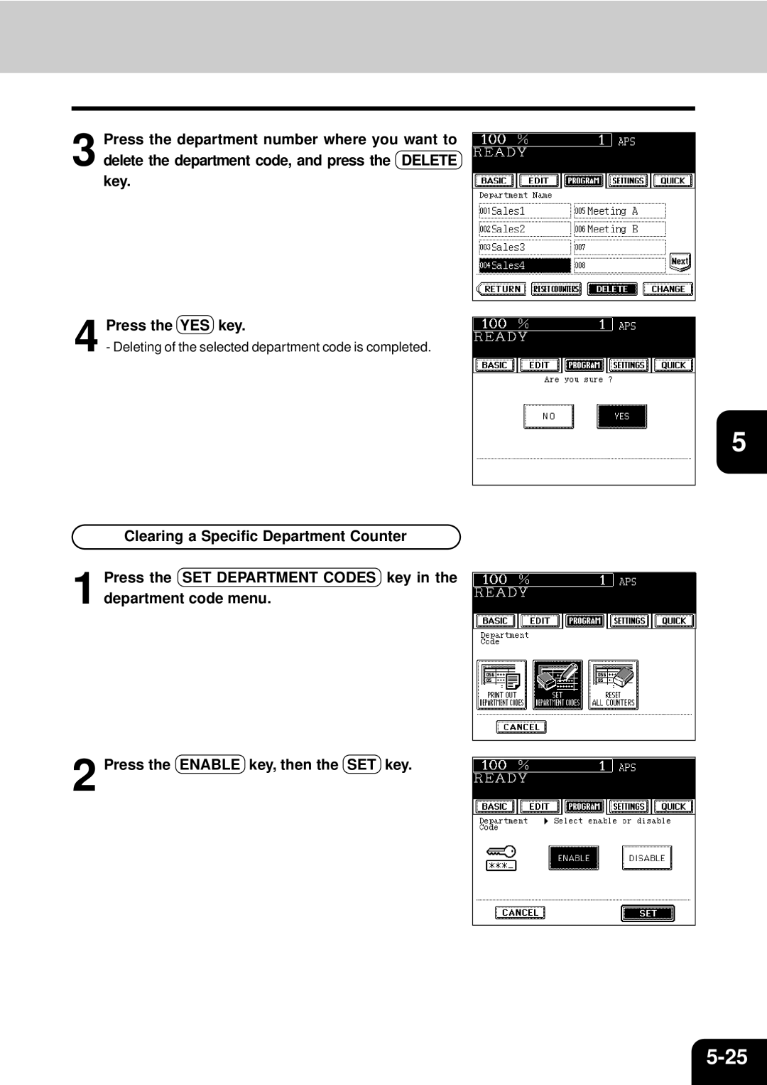 Toshiba e-studio 550/650/810 manual Deleting of the selected department code is completed 