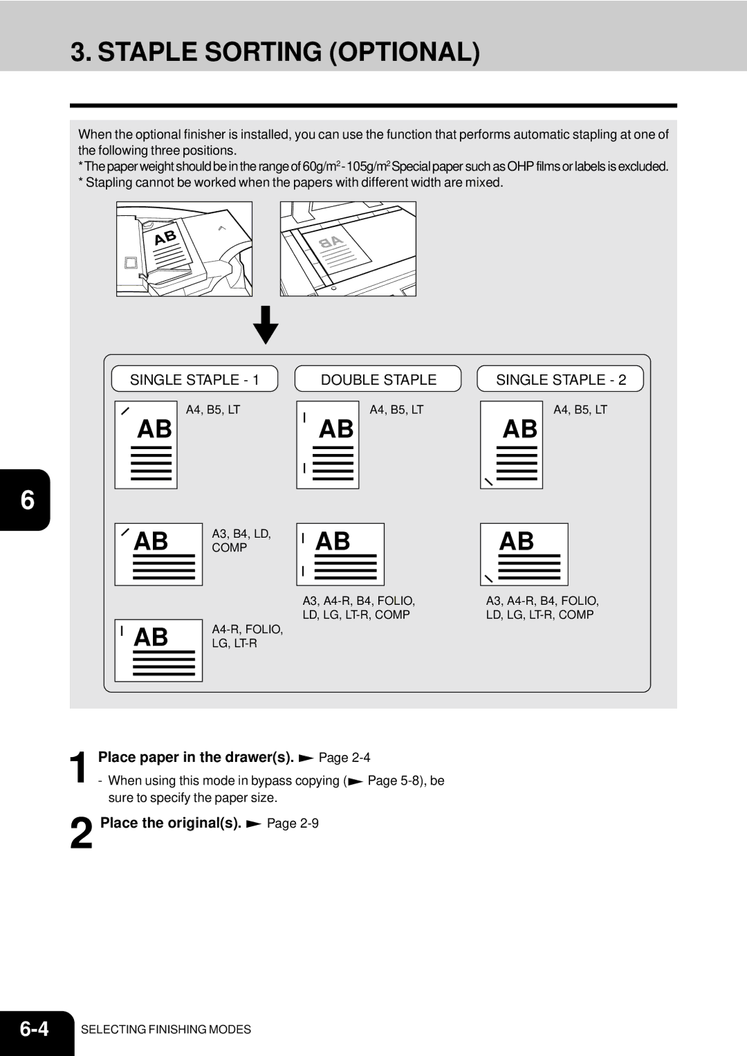 Toshiba e-studio 550/650/810 manual Staple Sorting Optional, Place paper in the drawers 