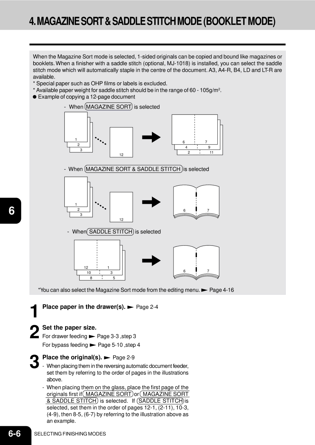 Toshiba e-studio 550/650/810 manual Magazine Sort & Saddle Stitch Mode Booklet Mode 