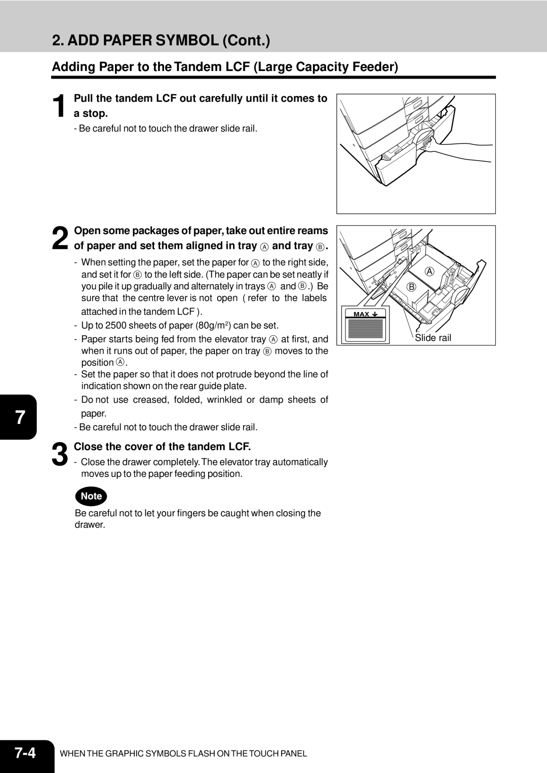 Toshiba e-studio 550/650/810 manual ADD Paper Symbol, Adding Paper to the Tandem LCF Large Capacity Feeder, Tray B 