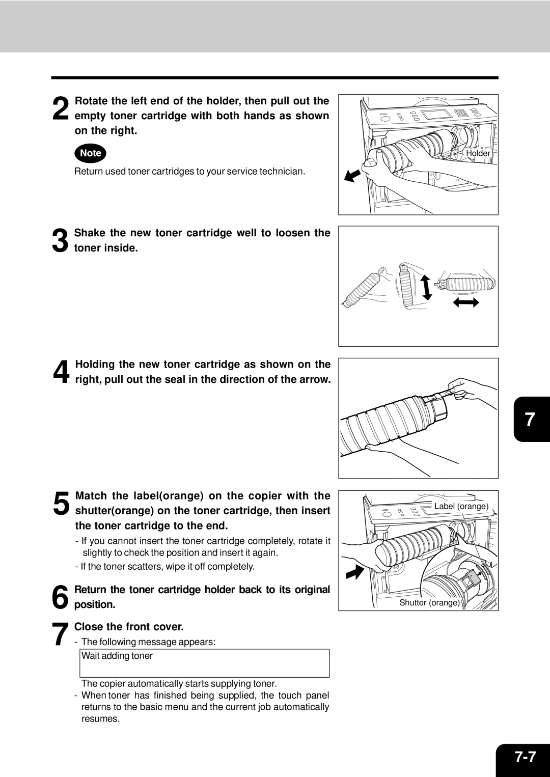 Toshiba e-studio 550/650/810 manual Return used toner cartridges to your service technician 