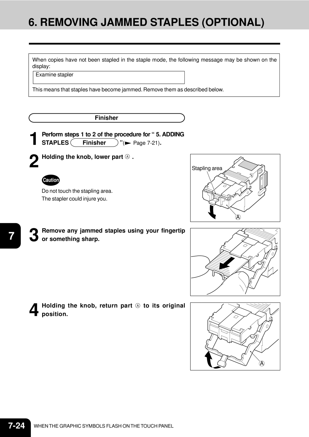 Toshiba e-studio 550/650/810 manual Removing Jammed Staples Optional 