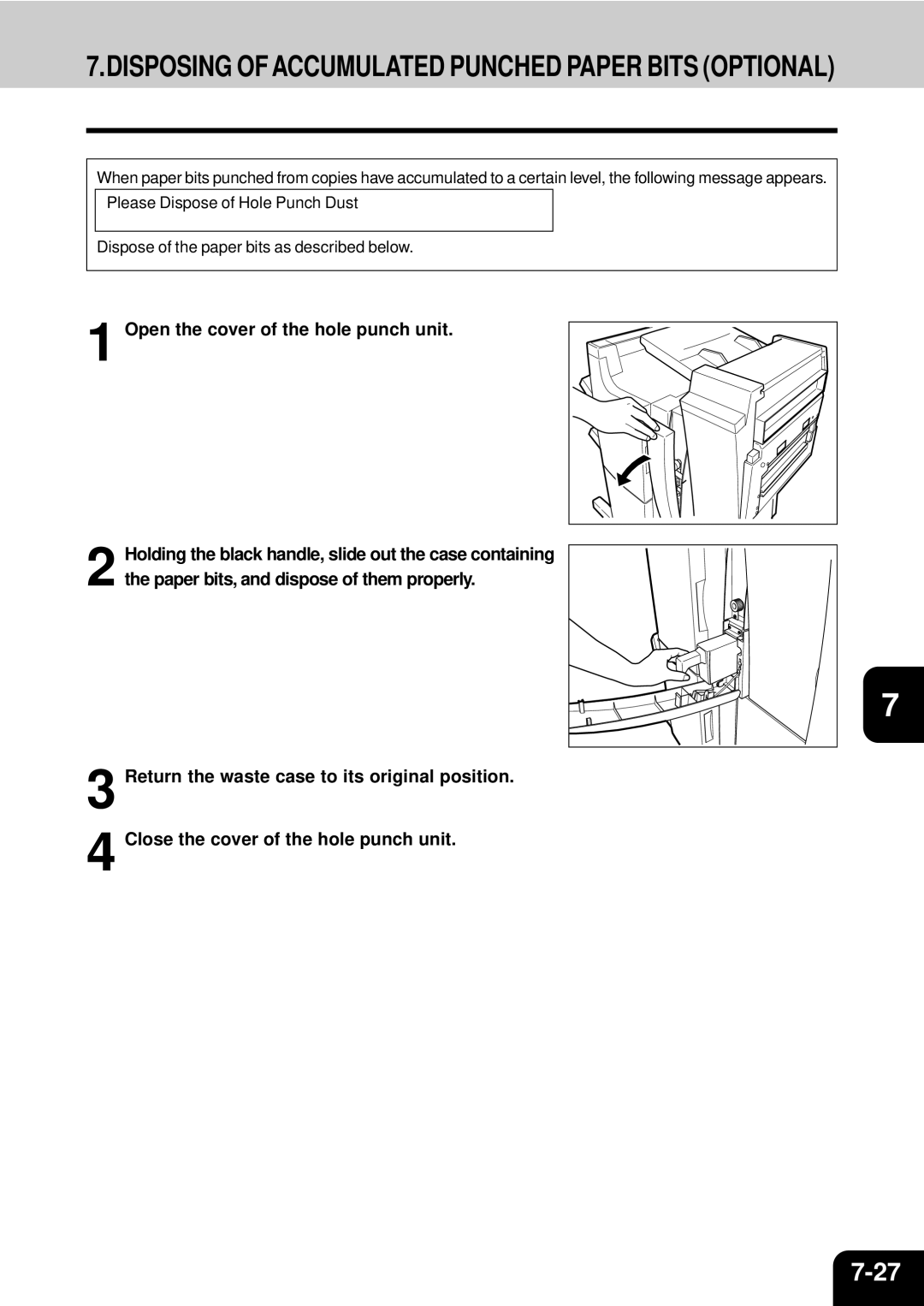 Toshiba e-studio 550/650/810 manual Disposing of Accumulated Punched Paper Bits Optional 