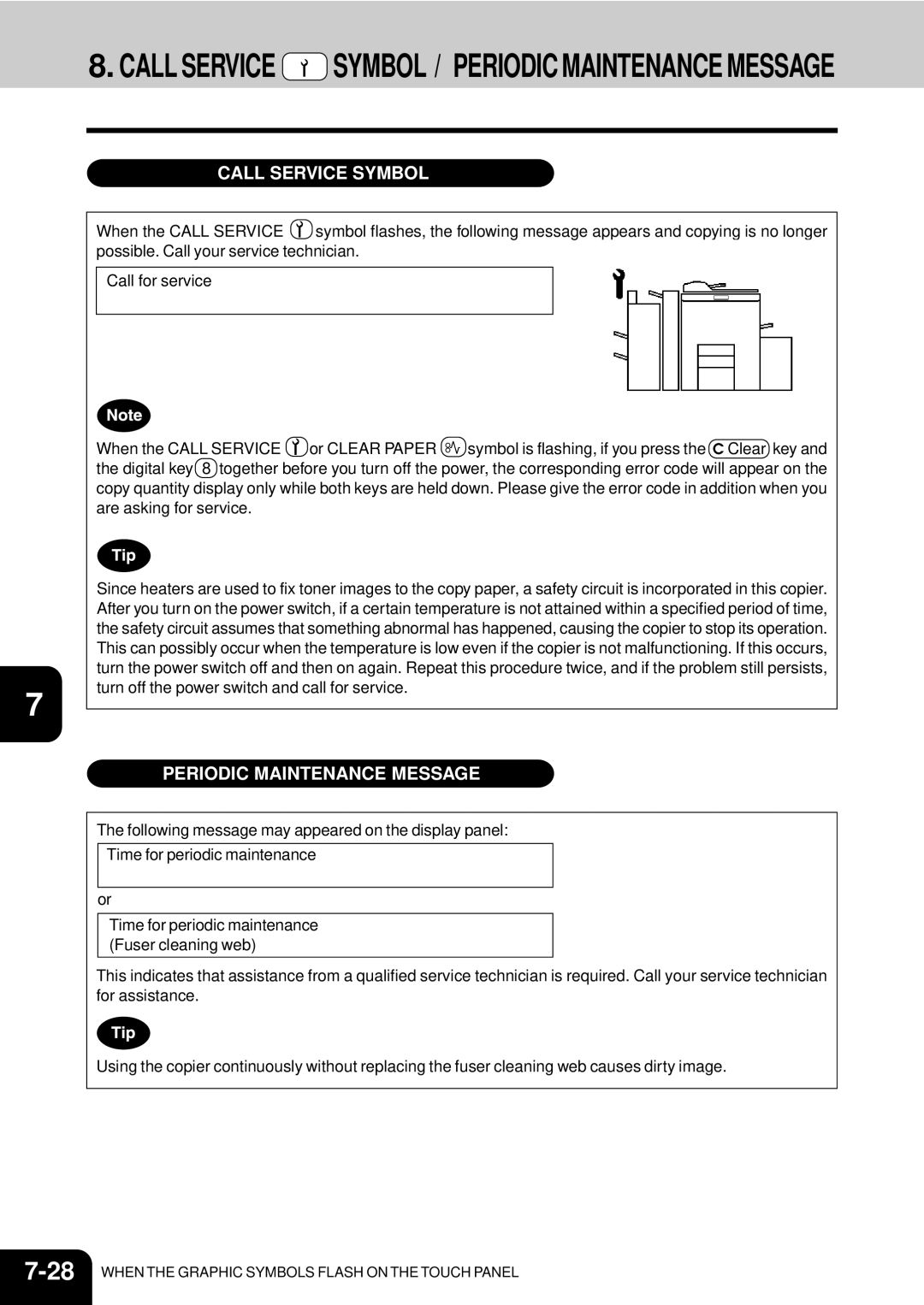 Toshiba e-studio 550/650/810 manual Call Service Symbol / Periodic Maintenance Message 