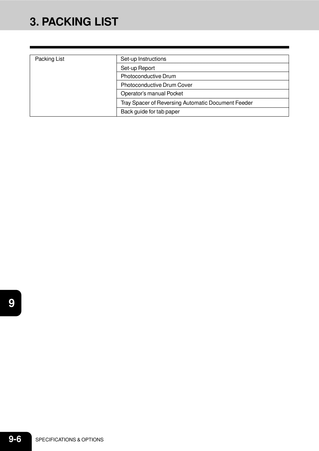 Toshiba e-studio 550/650/810 manual Packing List 