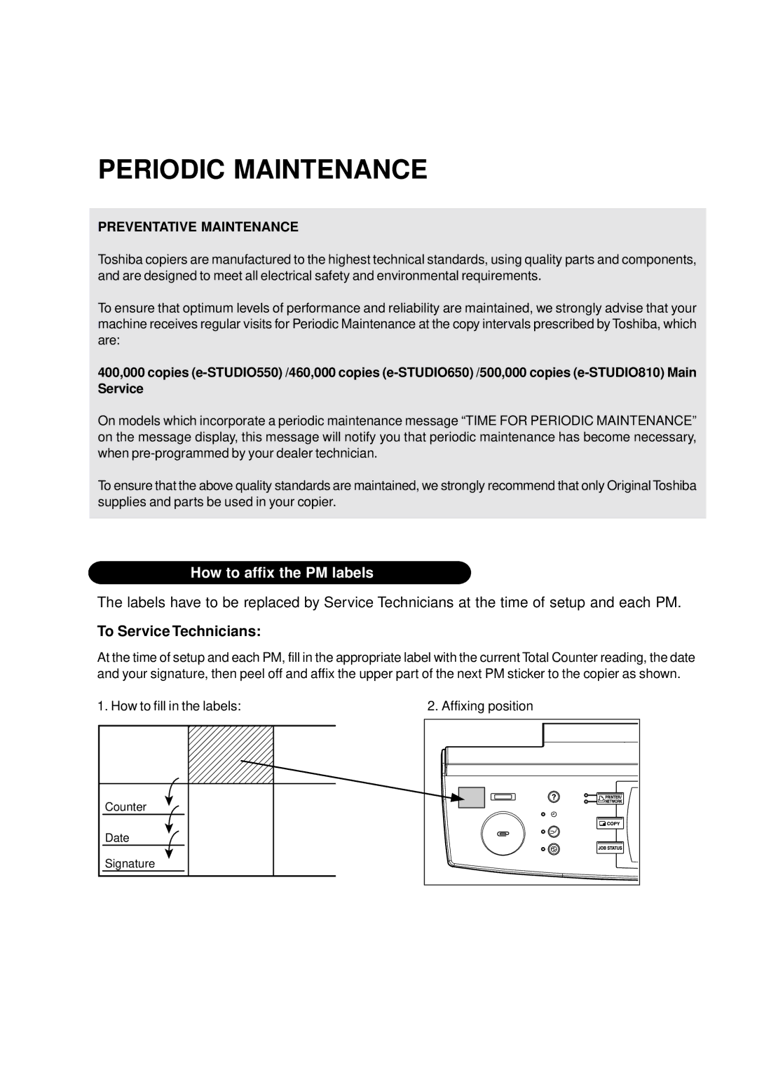 Toshiba e-studio 550/650/810 manual Periodic Maintenance, To Service Technicians 