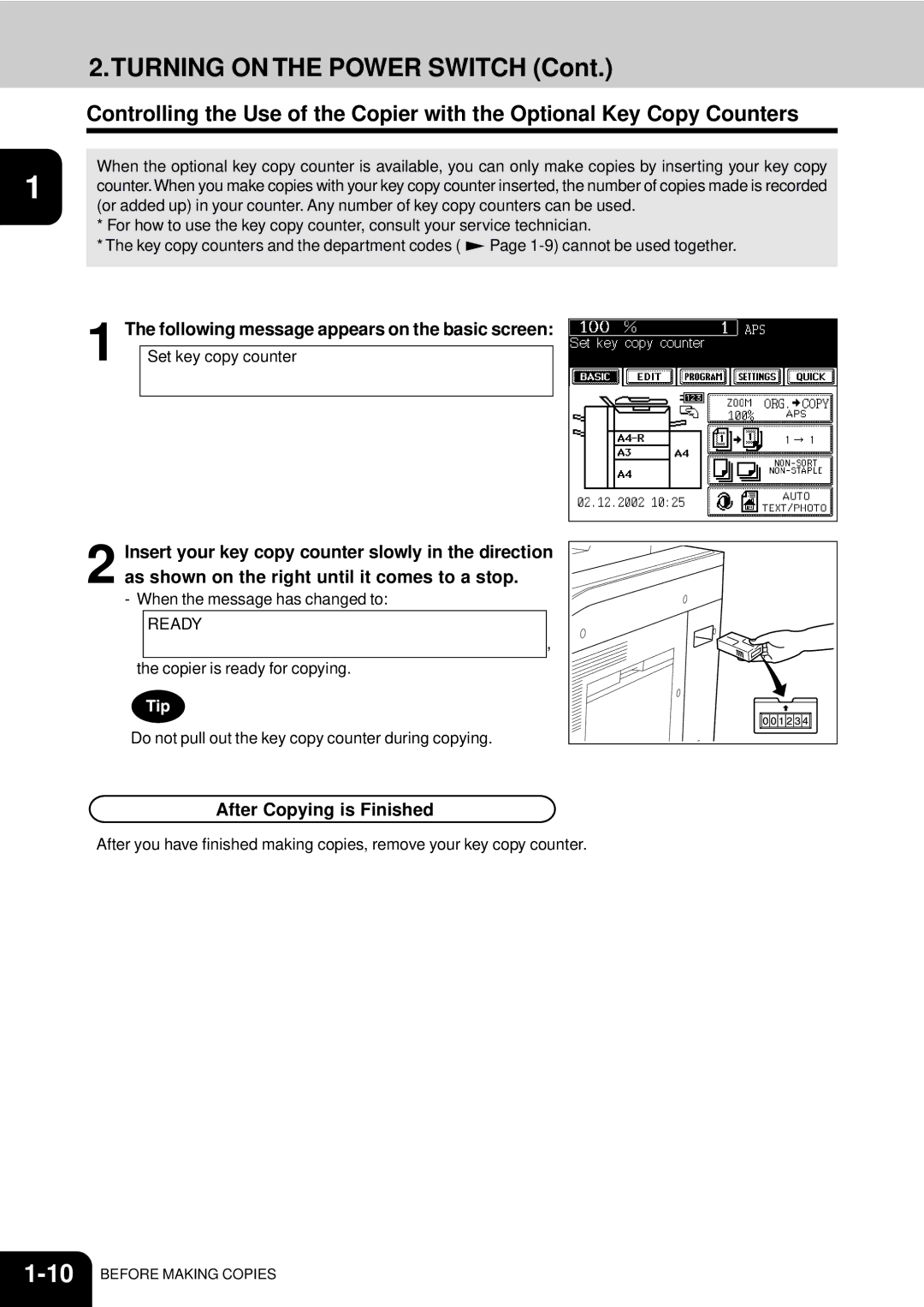 Toshiba e-studio 550/650/810 manual Turning on the Power Switch 