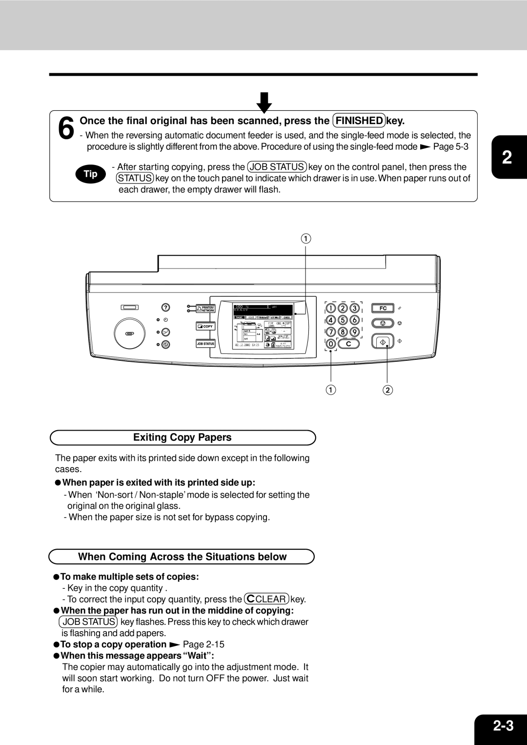 Toshiba e-studio 550/650/810 manual Exiting Copy Papers, When Coming Across the Situations below 