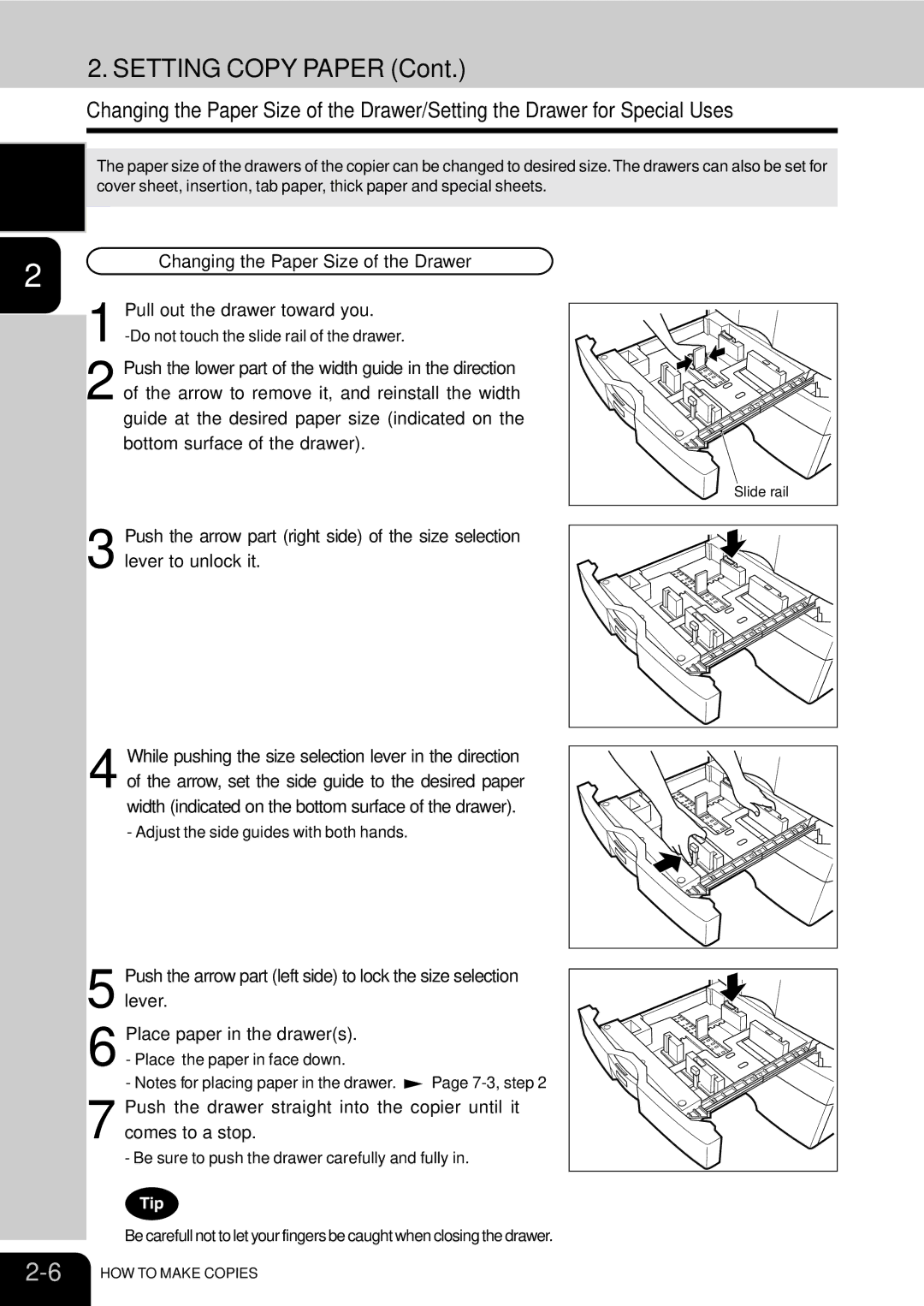 Toshiba e-studio 550/650/810 manual Setting Copy Paper, Changing the Paper Size of the Drawer 