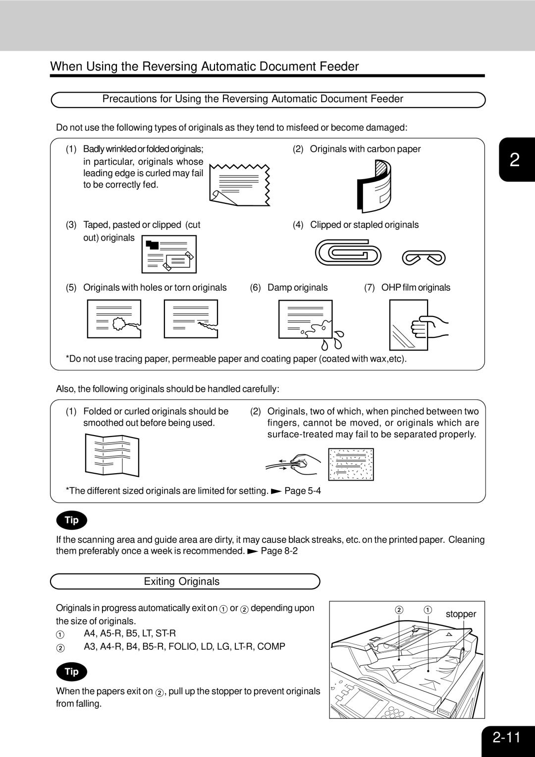 Toshiba e-studio 550/650/810 manual When Using the Reversing Automatic Document Feeder, Exiting Originals 