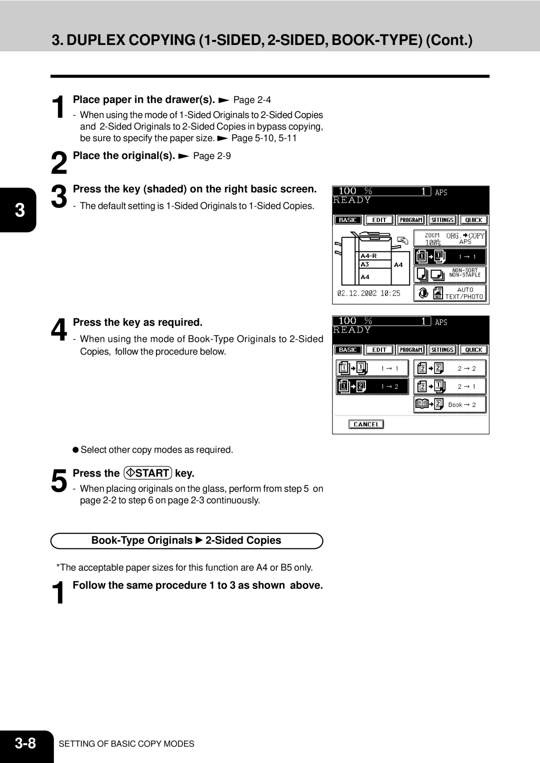 Toshiba e-studio 550/650/810 manual Duplex Copying 1-SIDED, 2-SIDED, BOOK-TYPE, Book-Type Originals 2-Sided Copies 