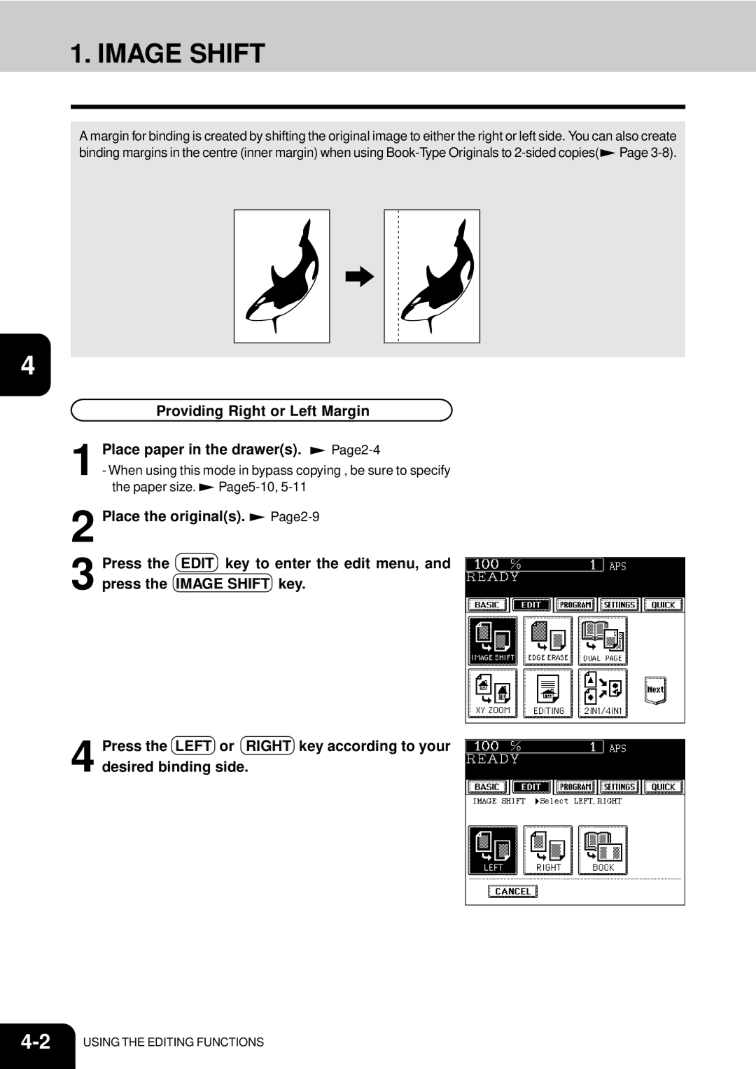 Toshiba e-studio 550/650/810 manual Image Shift, Providing Right or Left Margin, Page2-4 