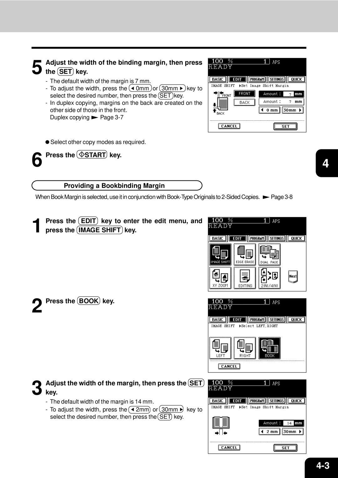 Toshiba e-studio 550/650/810 manual Press the Start key Providing a Bookbinding Margin 